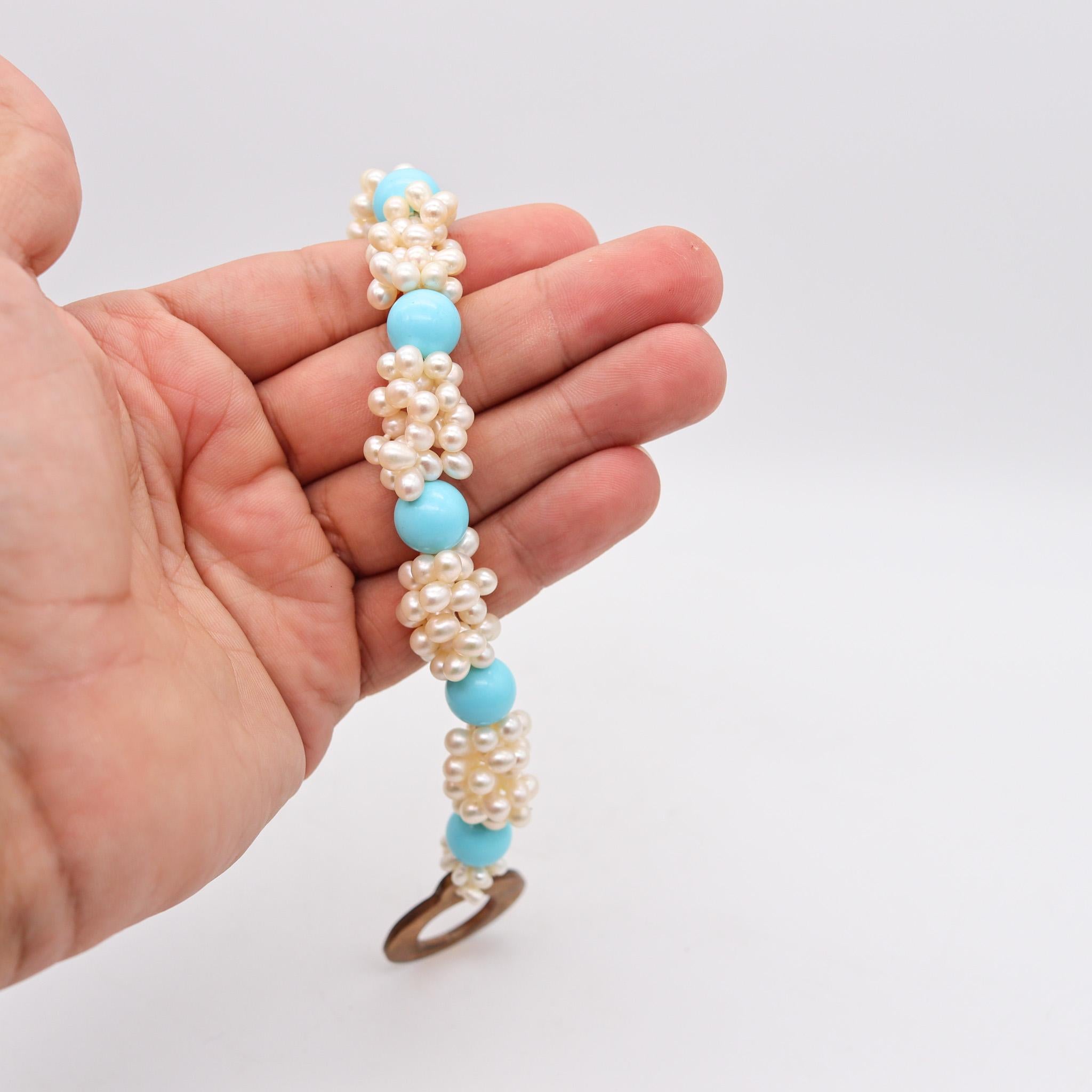 Women's Rajola Italy Contemporary Blue Turquoise Bracelet With Cultured White Pearls