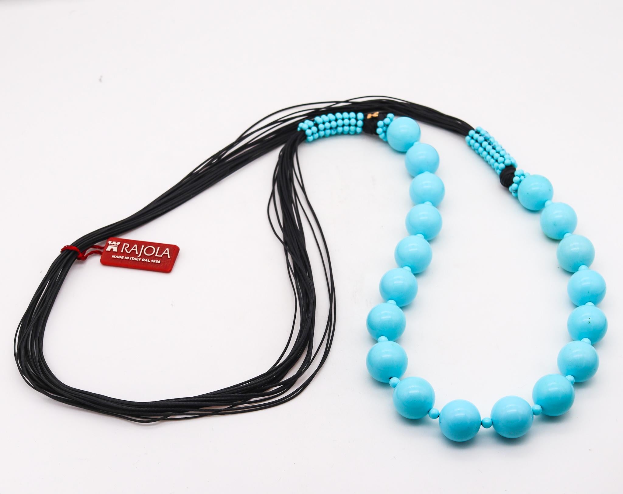 Contemporary Rajola Italy Long Sautoir Necklace With Blue Turquoises Round Beads