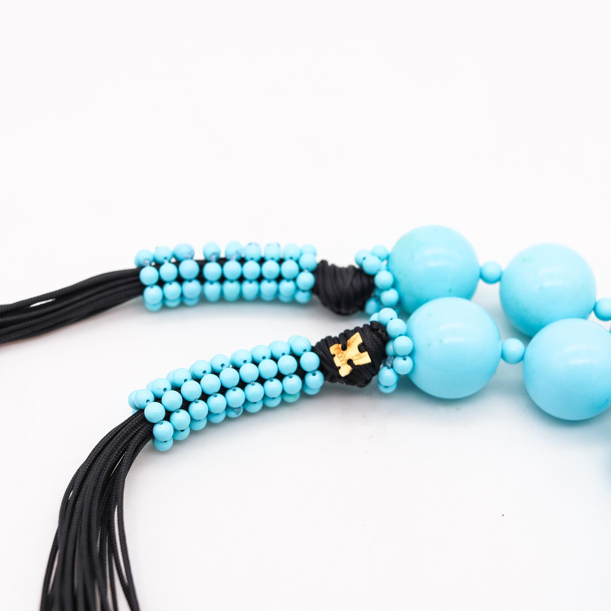 Rajola Italy Long Sautoir Necklace With Blue Turquoises Round Beads In New Condition In Miami, FL