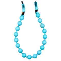 Rajola Italy Long Sautoir Necklace With Blue Turquoises Round Beads