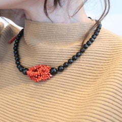 RAJOLA Napoles Necklace In Black Onyx Red Coral black Horn and 18Kt Gold