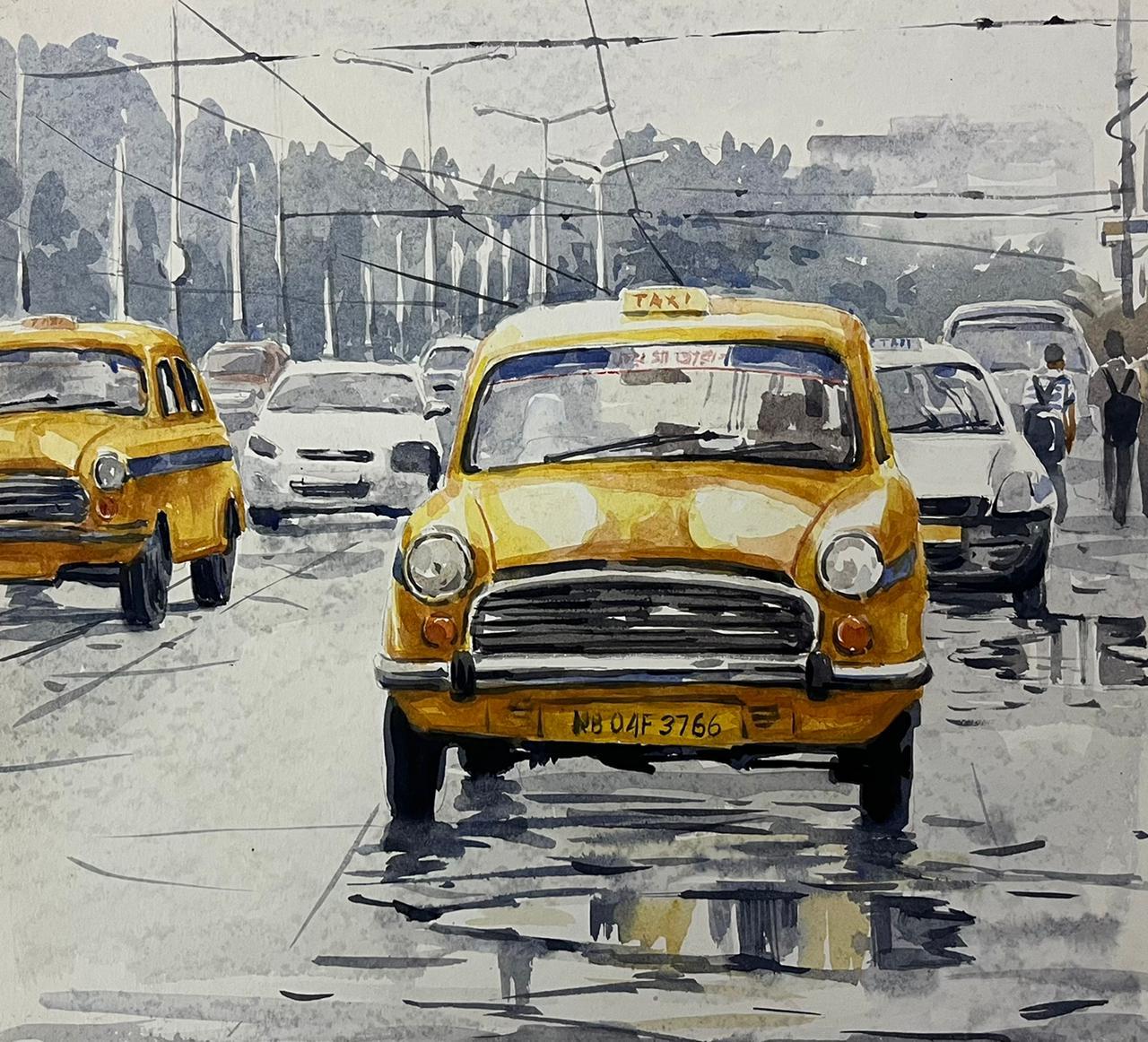 Kolkata city, (Set Of 4) Watercolour on Paper by Contemporary Artist “In Stock” - Painting by Raju Sarkar