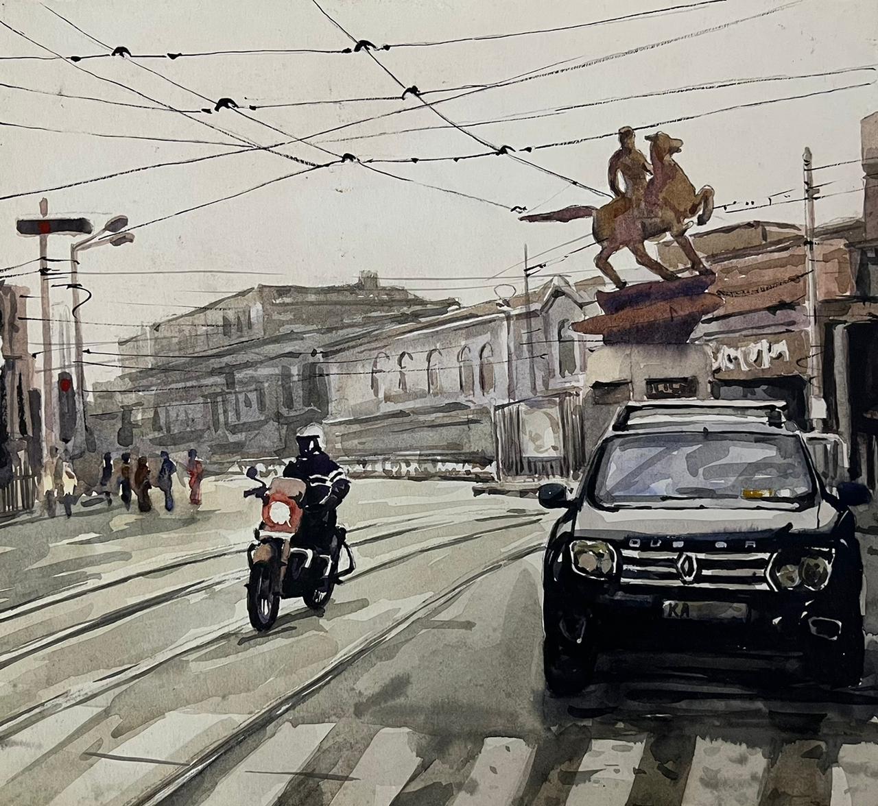 Kolkata City, (Set Of 4) Aquarell auf Papier von zeitgenössischem Künstler, auf Lager im Angebot 1