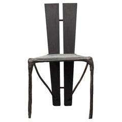 Brutalist Sculpted Edge Chair in Plywood and Leather Seat by Lucas Tyra Morten