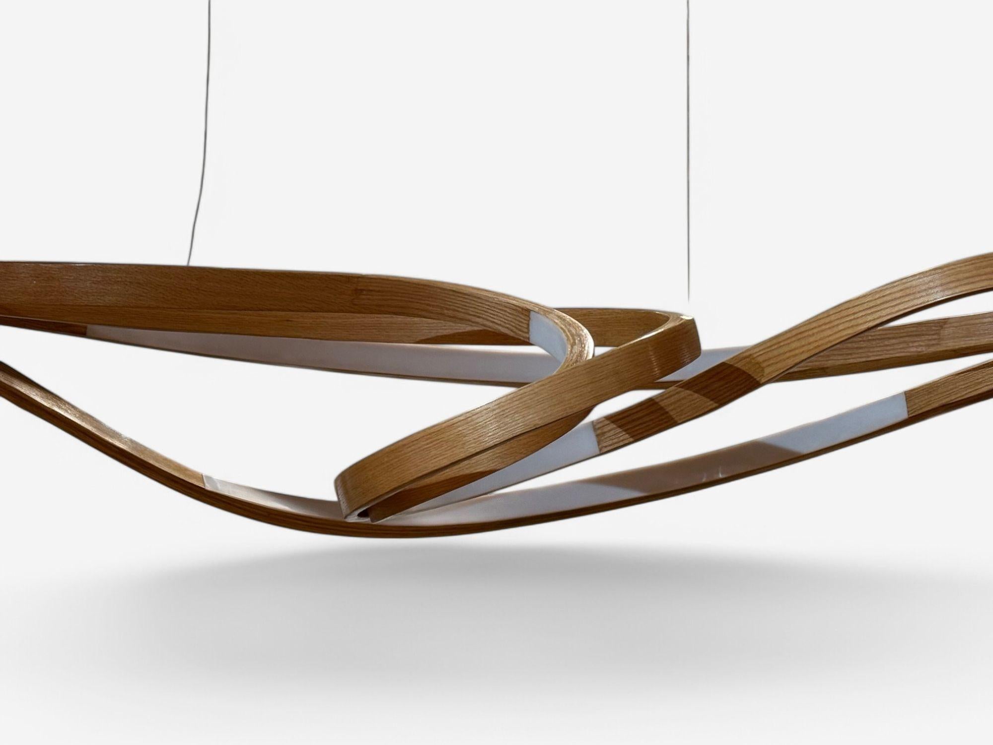 Raka Studio, Lustre contemporain, Organic Modern, Bentwood, LED, 21st C. Bon état à Manhasset, NY