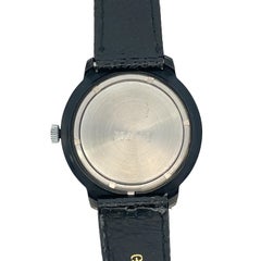 Raketa Silver Steel Case Vintage Watch with Black Leather Strap