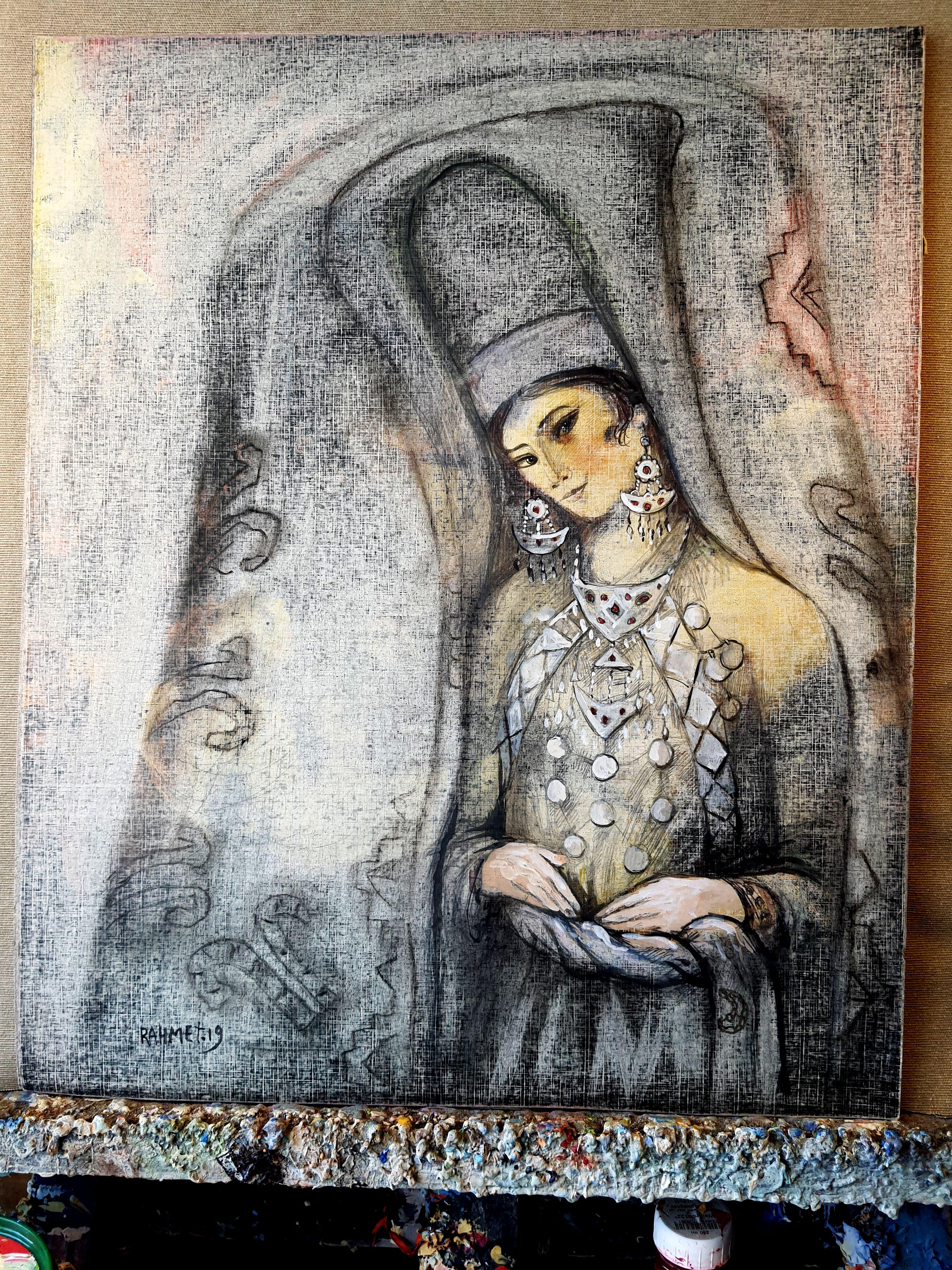 Andromeda. Originalgemälde (Grau), Portrait Painting, von RAKHMET REDZHEPOV (RAMZI)