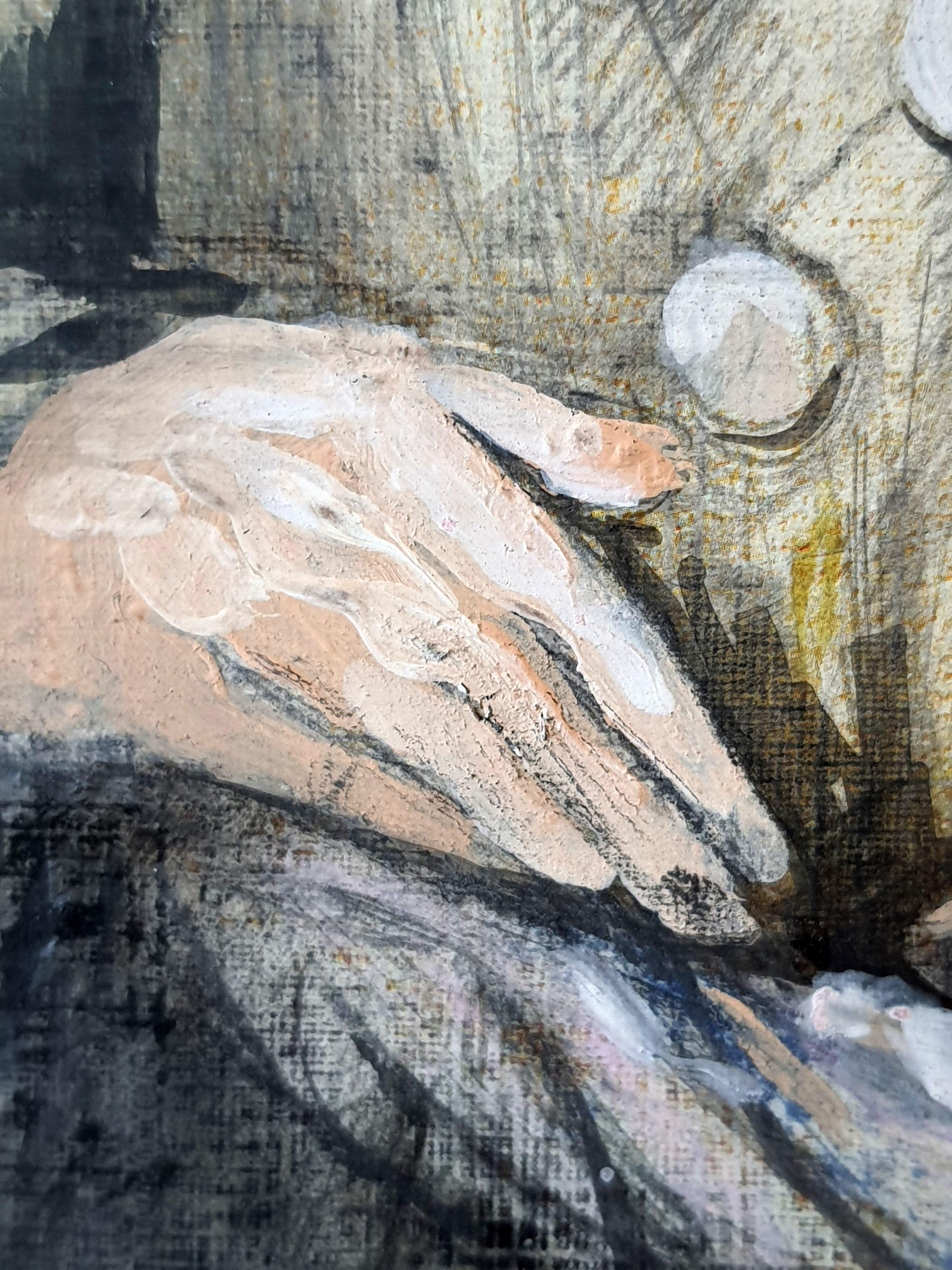 Diese Gemälde, ausgeführt auf dicken  Papier, sind sehr sinnlich und intuitiv. Mein Lieblingsthema ist: Frauen. Oft mache ich sofort eine Serie von Bildern, die entweder durch das MATERIAL oder das Thema oder die Textur bedingt sind. Wenn ich an