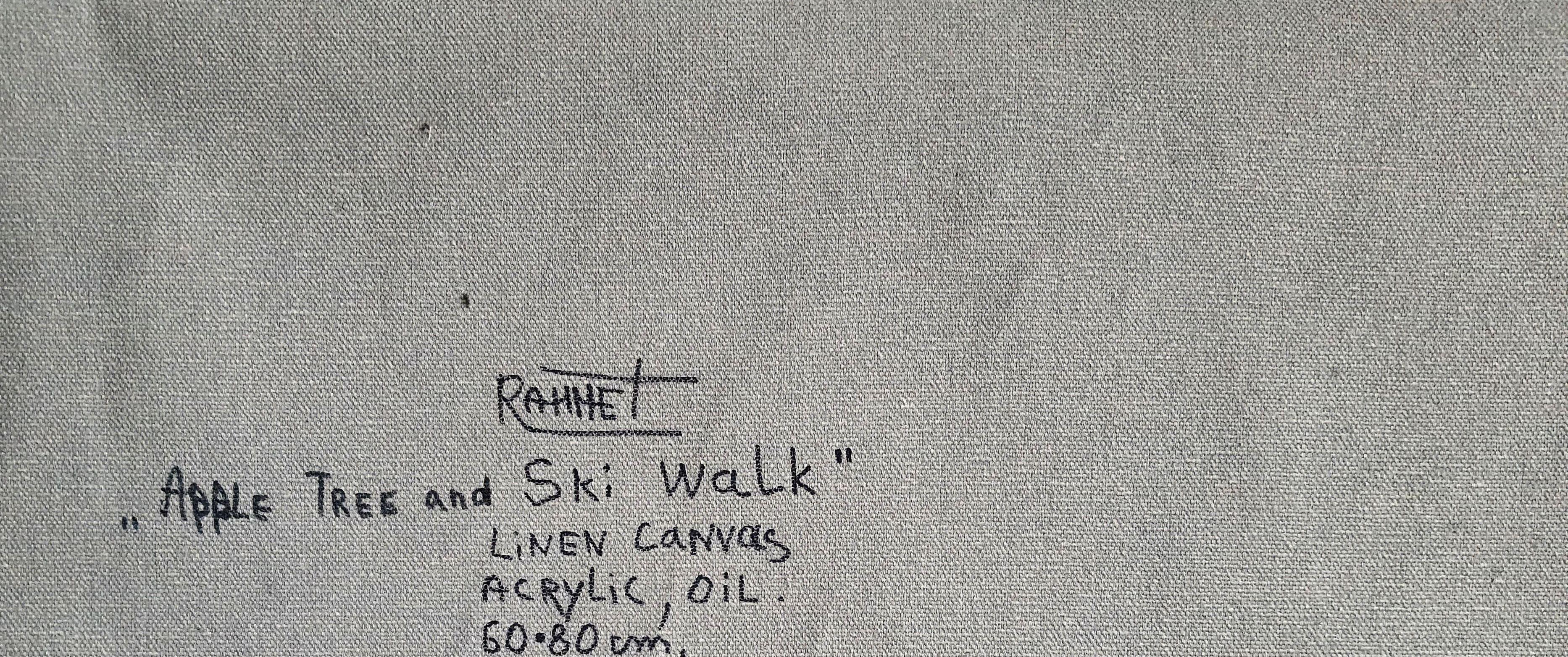 Apfelbaum und Skiwanderung (Impressionismus), Painting, von RAKHMET REDZHEPOV (RAMZI)