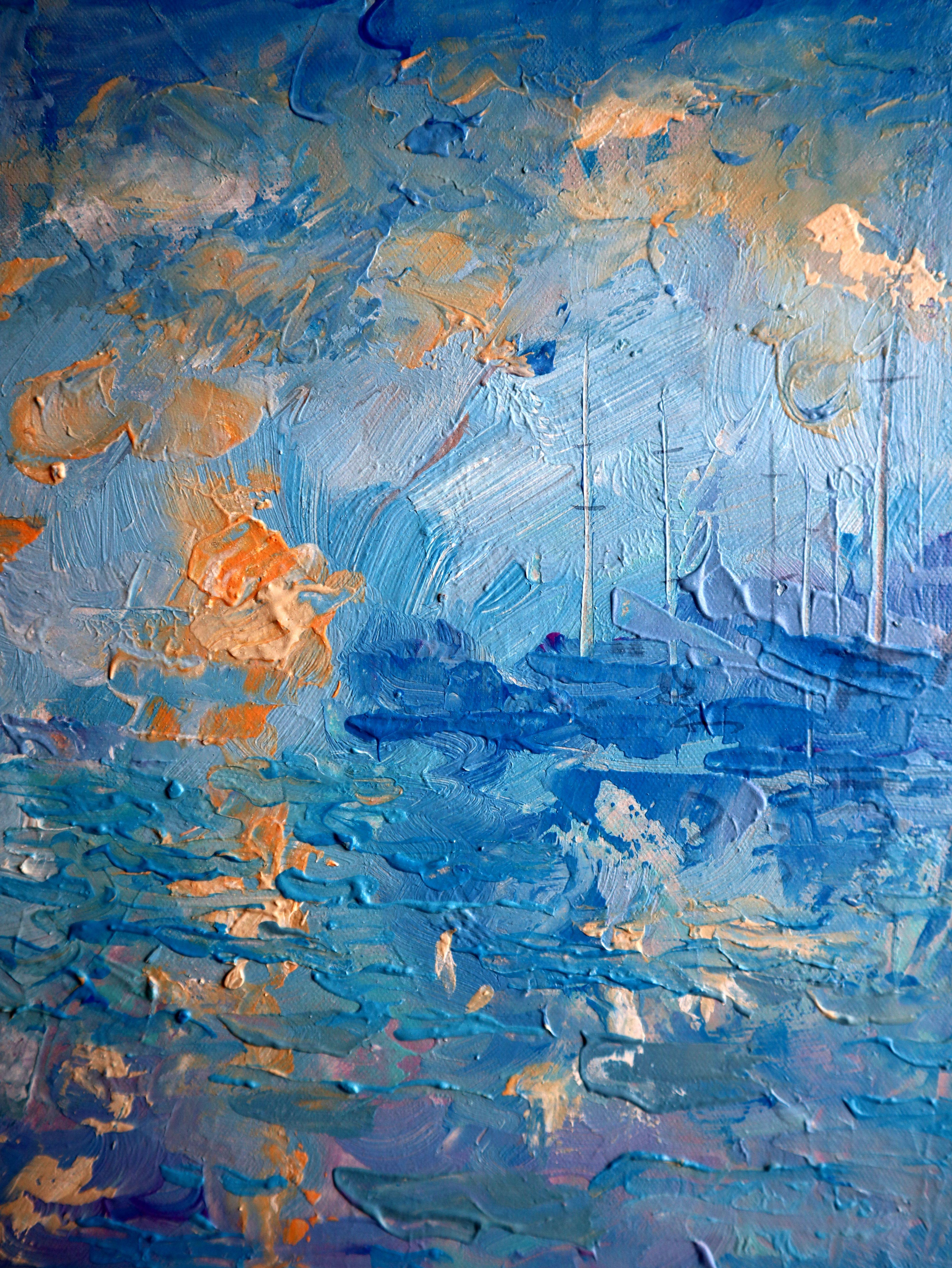 He canalizado la magia de las luces cambiantes y la fluidez del agua en esta creación, utilizando acrílico y óleo para darle profundidad y textura. Inspirada en el expresionismo y el impresionismo, la pieza encarna la caótica belleza de un