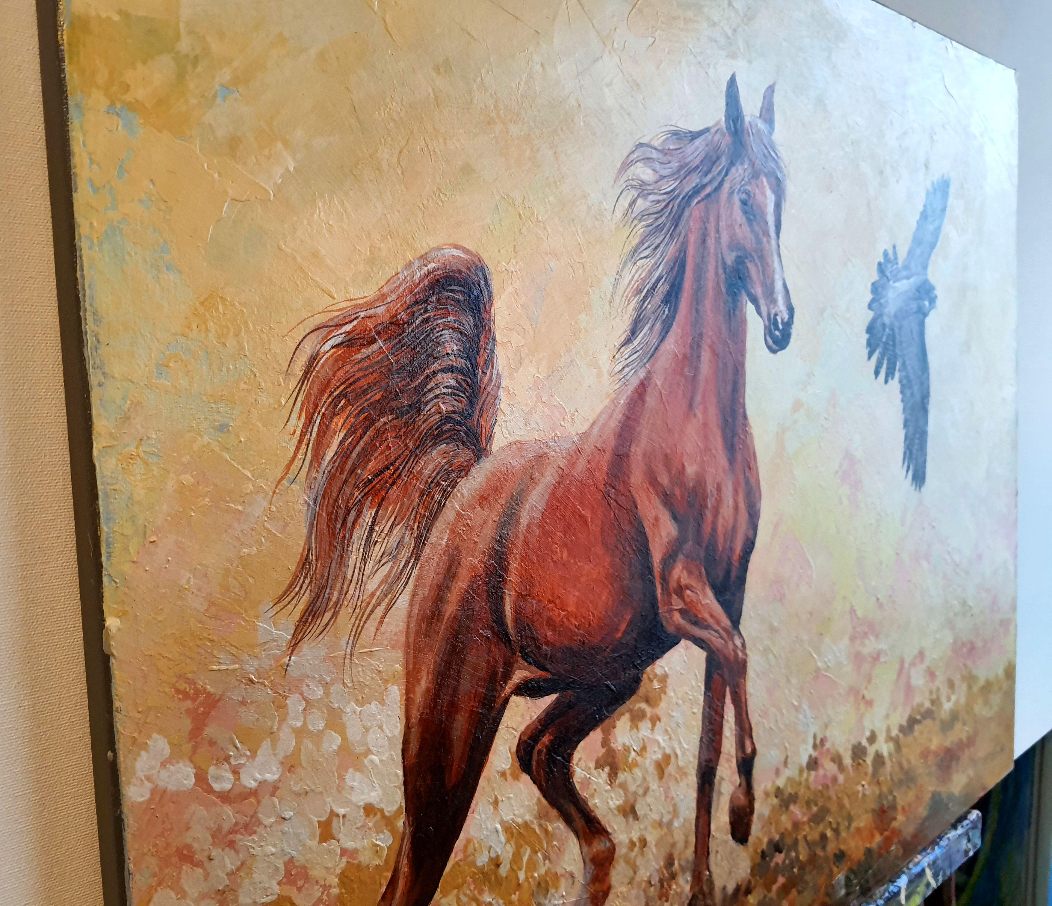 Mit dieser lebendigen Mischung aus Acryl und Öl habe ich versucht, den rauen Geist der natürlichen Welt einzufangen. Mit jedem Strich habe ich den Realismus mit einem Hauch von Impressionismus vermischt, so dass die Texturen lebhaft über die