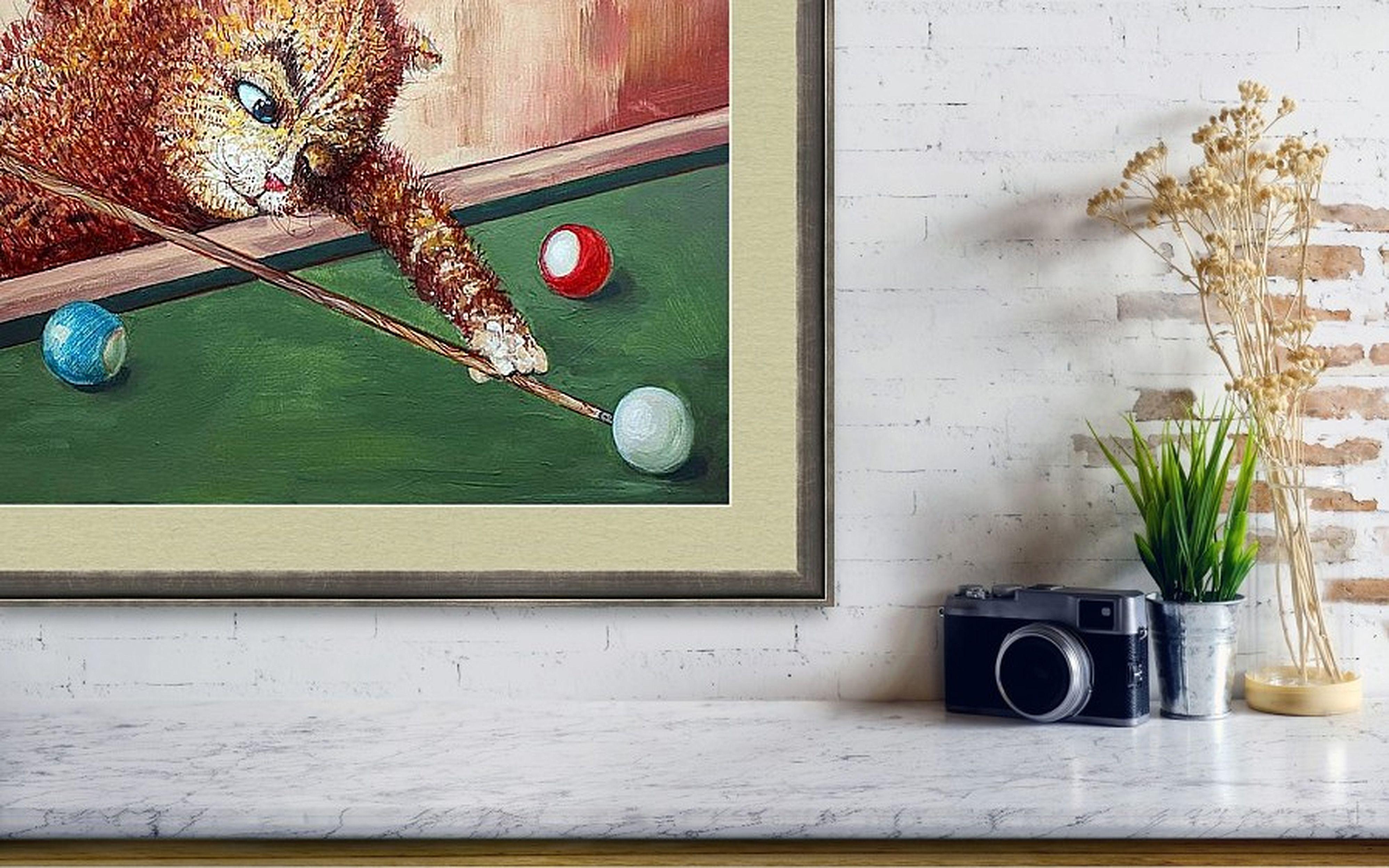 Billiard Player   original painting - Impressionist Painting by RAKHMET REDZHEPOV (RAMZI)
