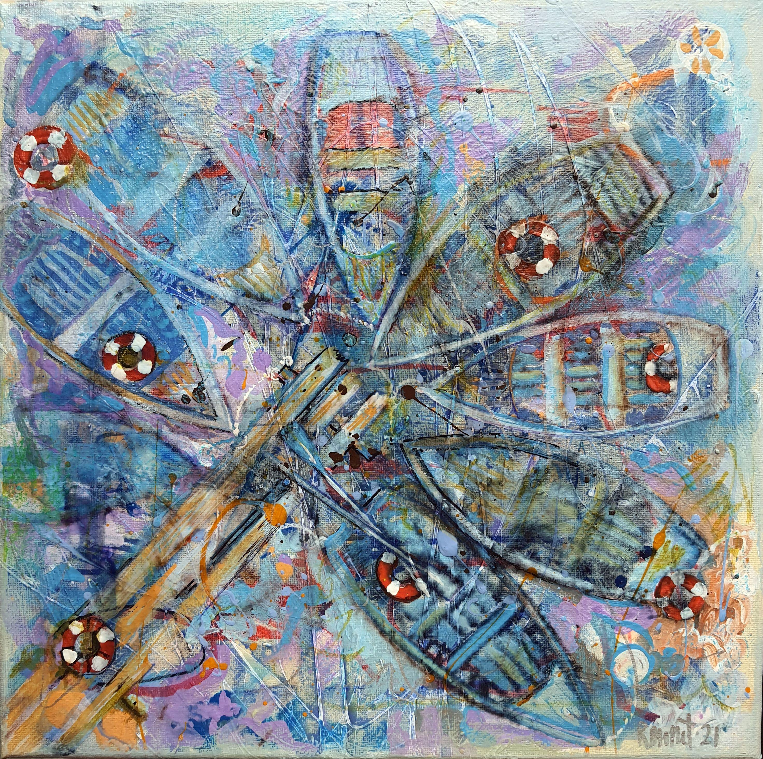 RAKHMET REDZHEPOV (RAMZI) Landscape Painting – Blaue Boote