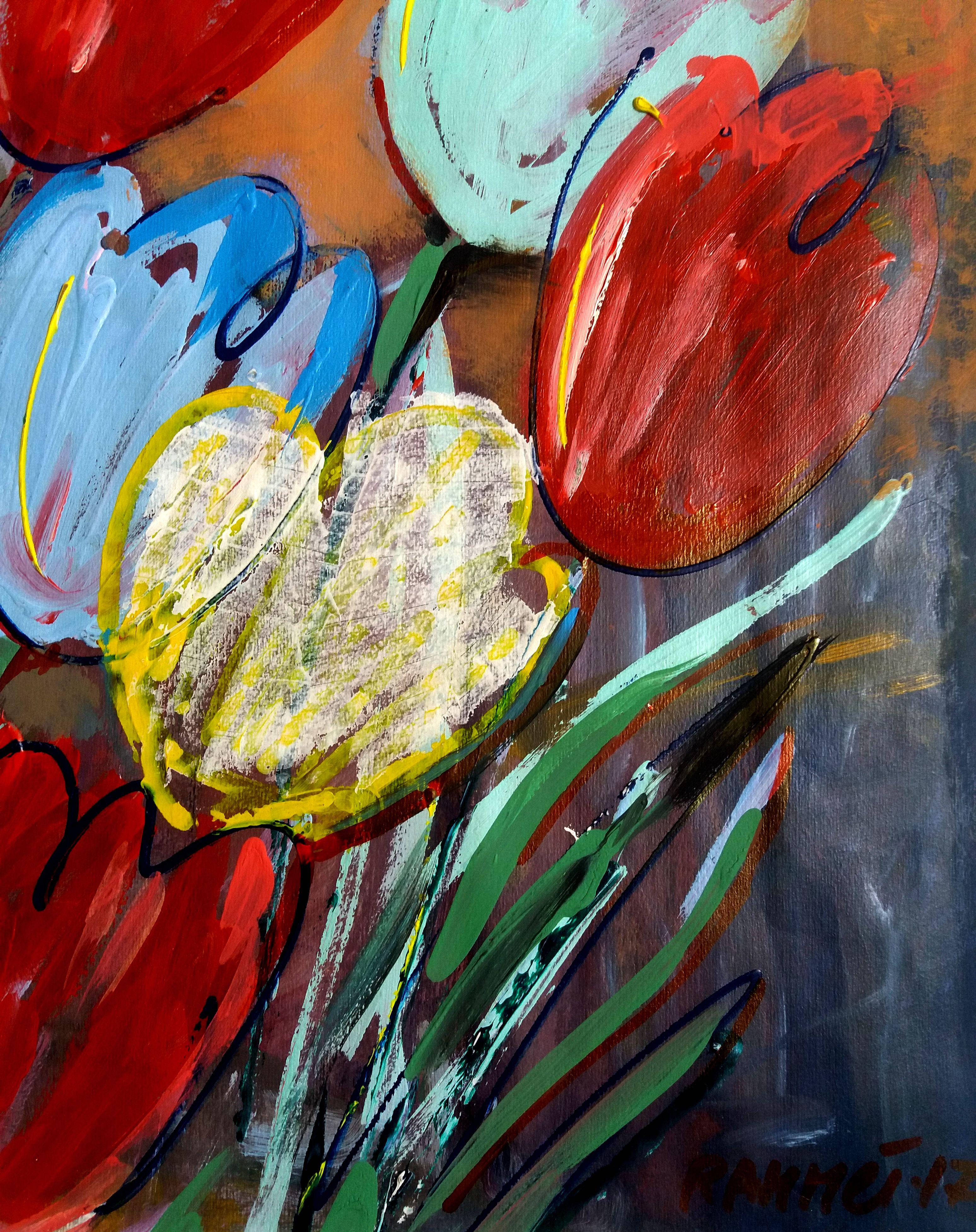 Tulipani blu - Still-Life Painting Marrone di RAKHMET REDZHEPOV (RAMZI)