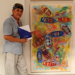 Boats and Fish: Impressionist Painting, Acrylic and Oil, 2021