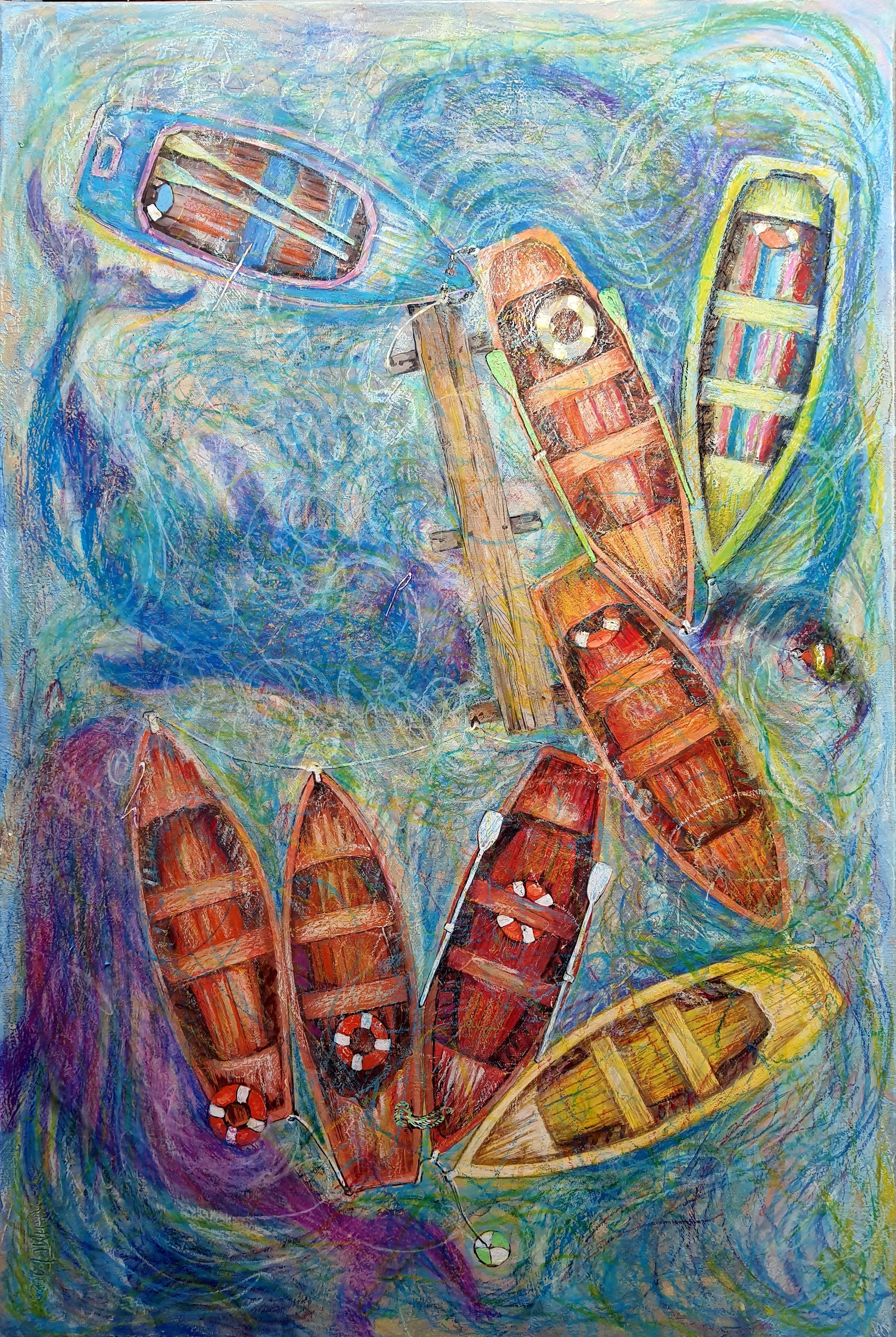 RAKHMET REDZHEPOV (RAMZI) Portrait Painting - Boats in the Bay