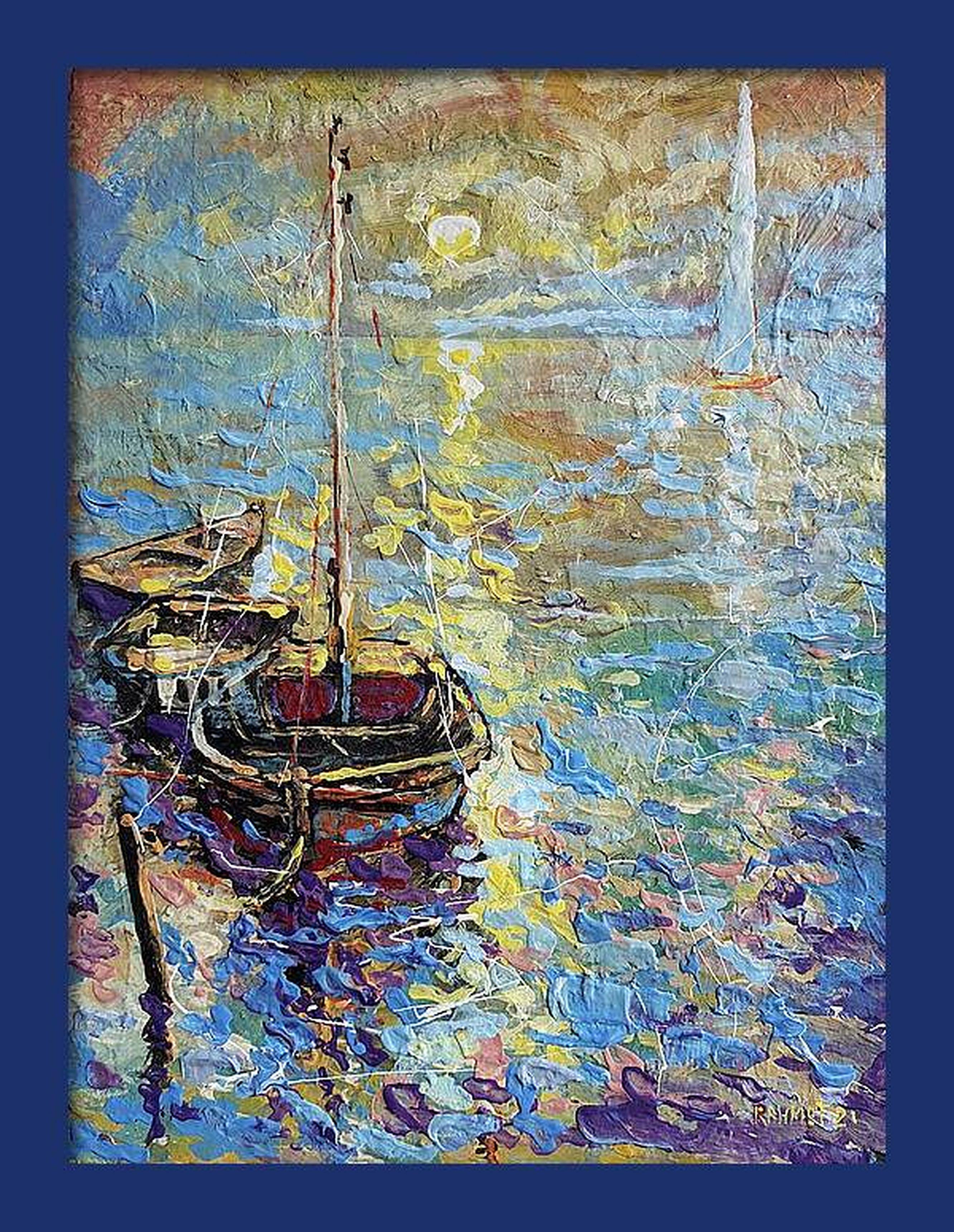 Barche nella Old Bay - Painting Espressionista di RAKHMET REDZHEPOV (RAMZI)