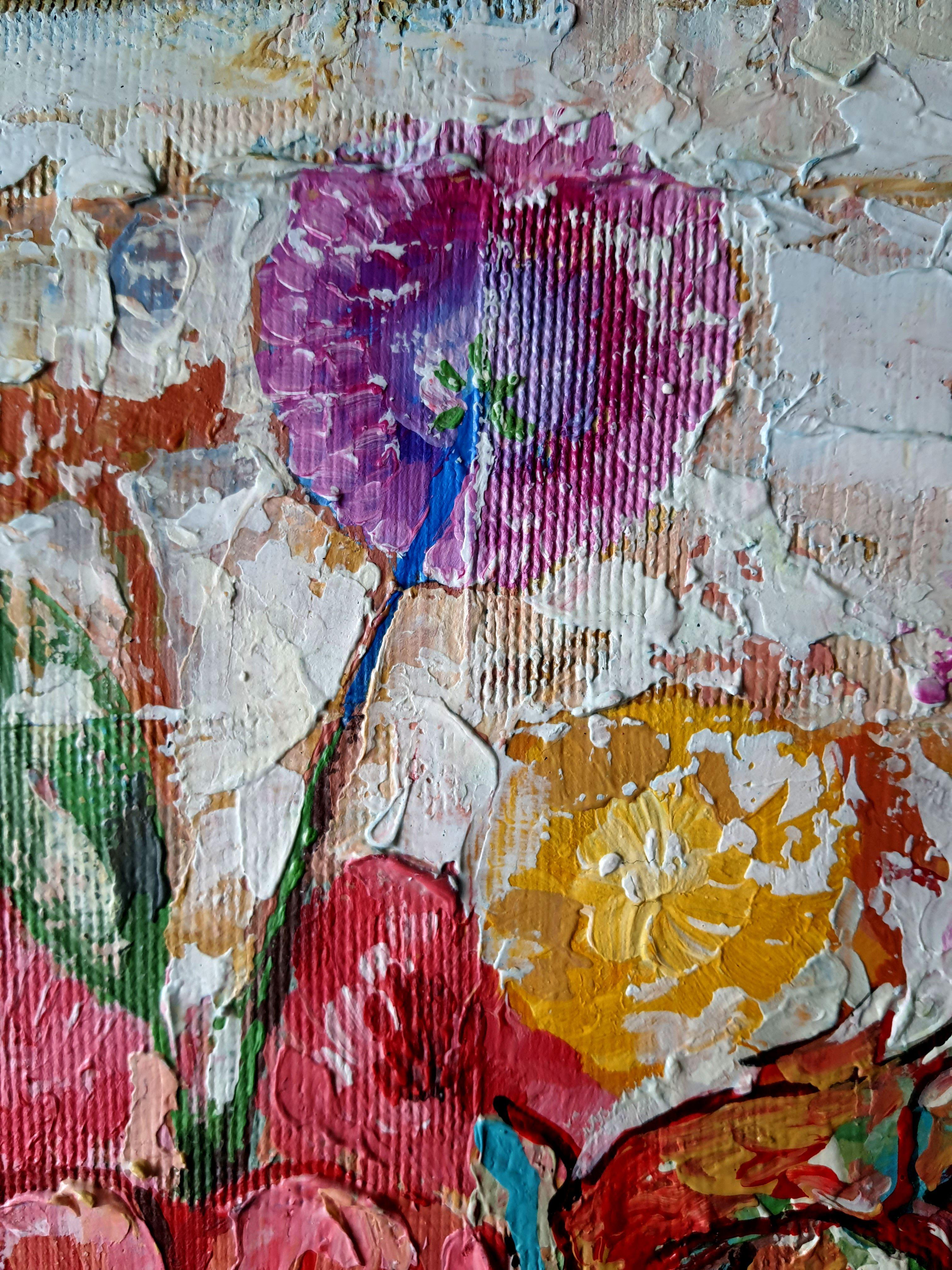 Belle peinture à l'huile originale Bouquet - Gris Still-Life Painting par RAKHMET REDZHEPOV (RAMZI)