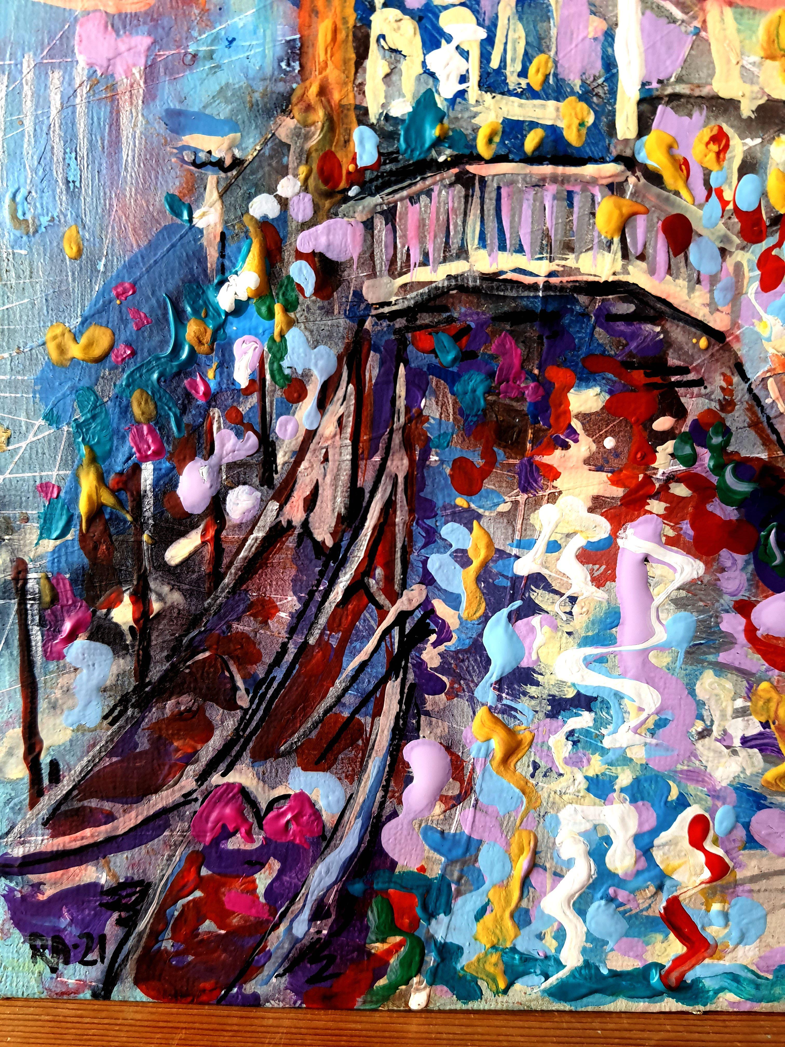 Auf dieser Acryl-Leinwand habe ich den Tanz des Lichts auf den Gewässern Venedigs mit ganzer Seele eingefangen. Die Pinselstriche verbinden Realismus mit einem verträumten Impressionismus und bringen den Herzschlag der Stadt zum Ausdruck. Meine
