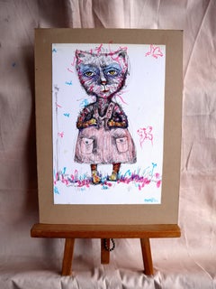CATS 4 : papier sur carton, acrylique, encre, crayons, techniques mixtes. 25x18 cm