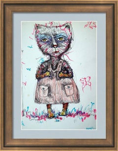 CATS 4 : papier sur carton, acrylique, encre, crayons, techniques mixtes. 25x18 cm