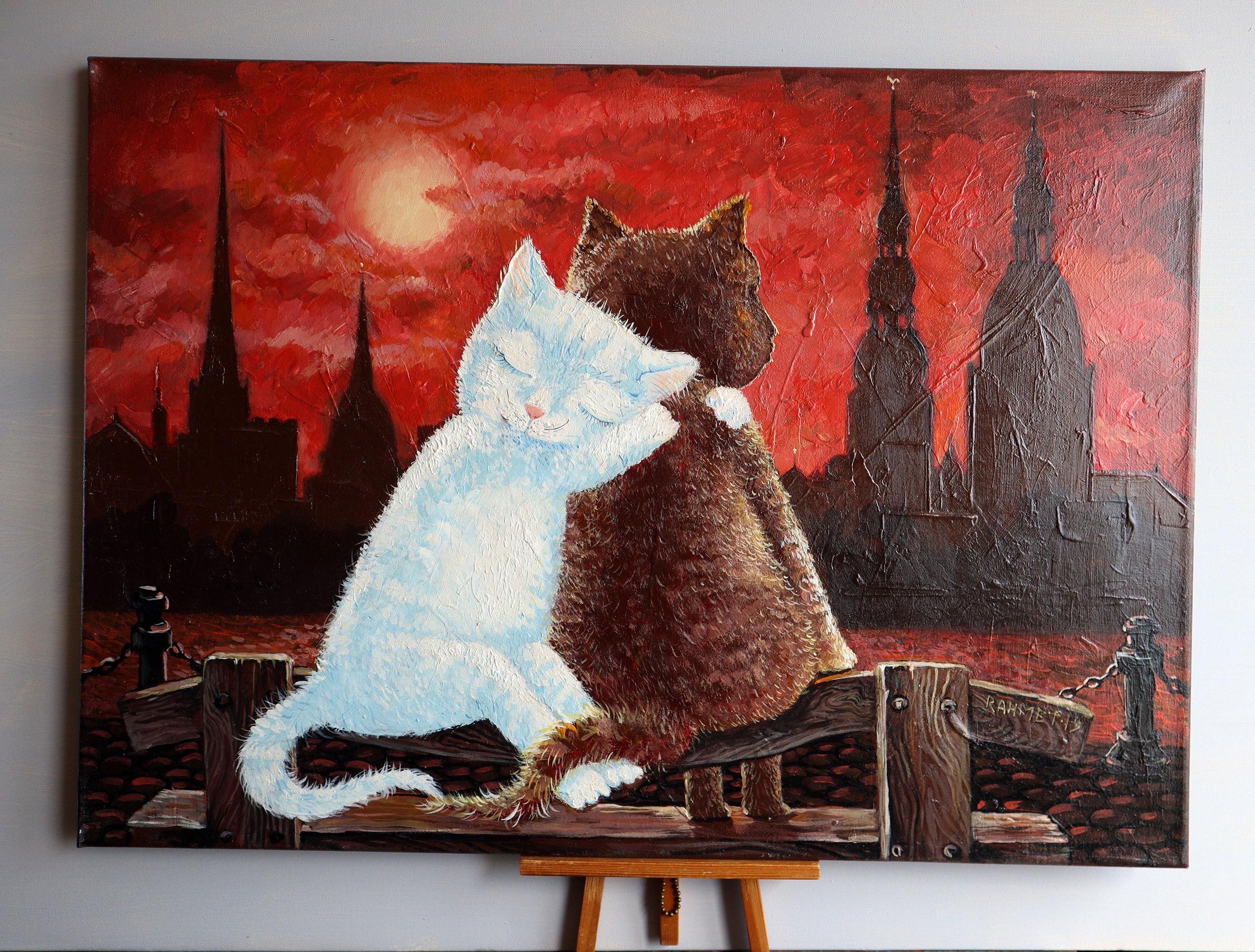 CATS ON THE COAST . Originalgemälde im Angebot 5