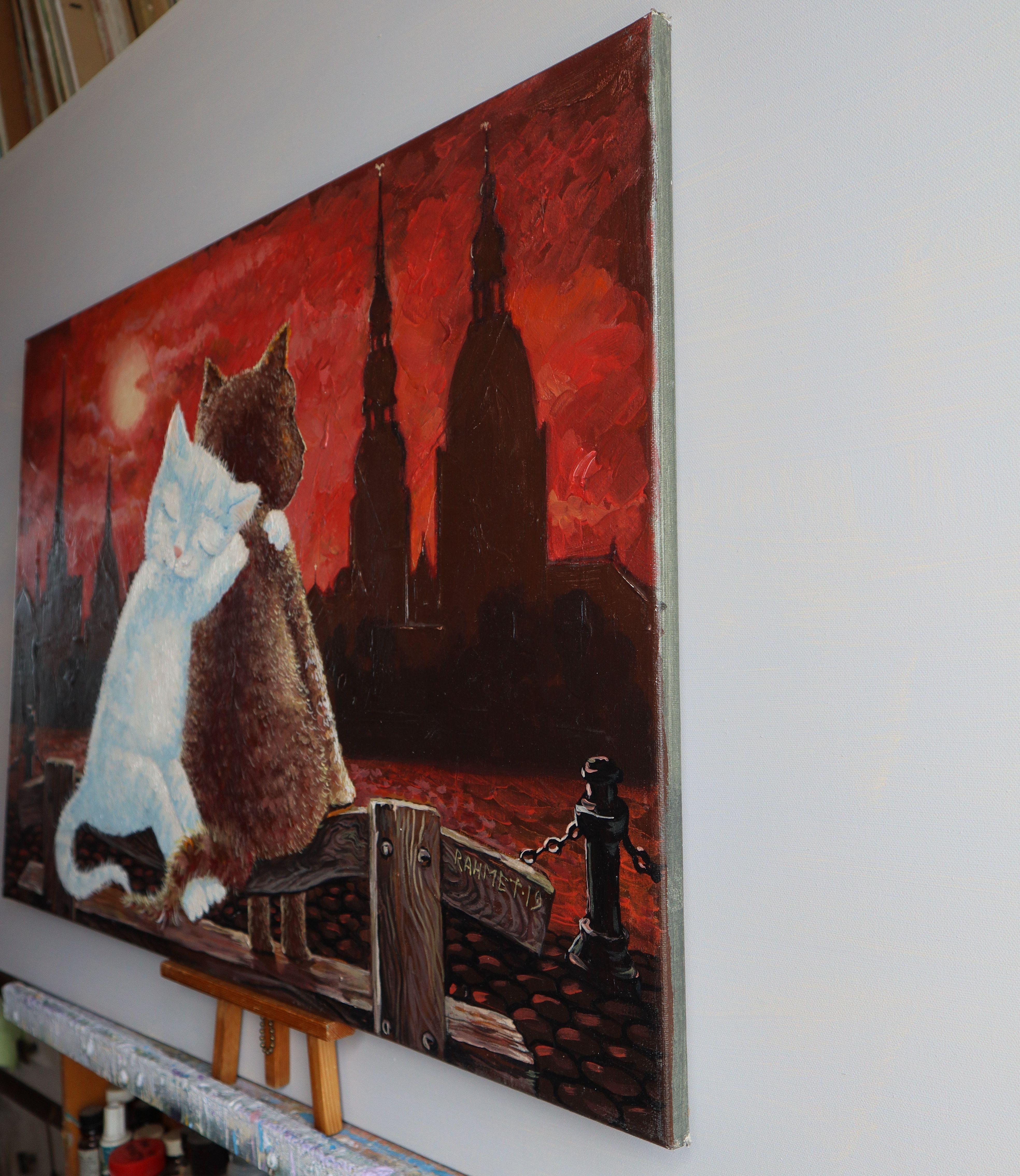 CATS ON THE COAST . Originalgemälde im Angebot 6