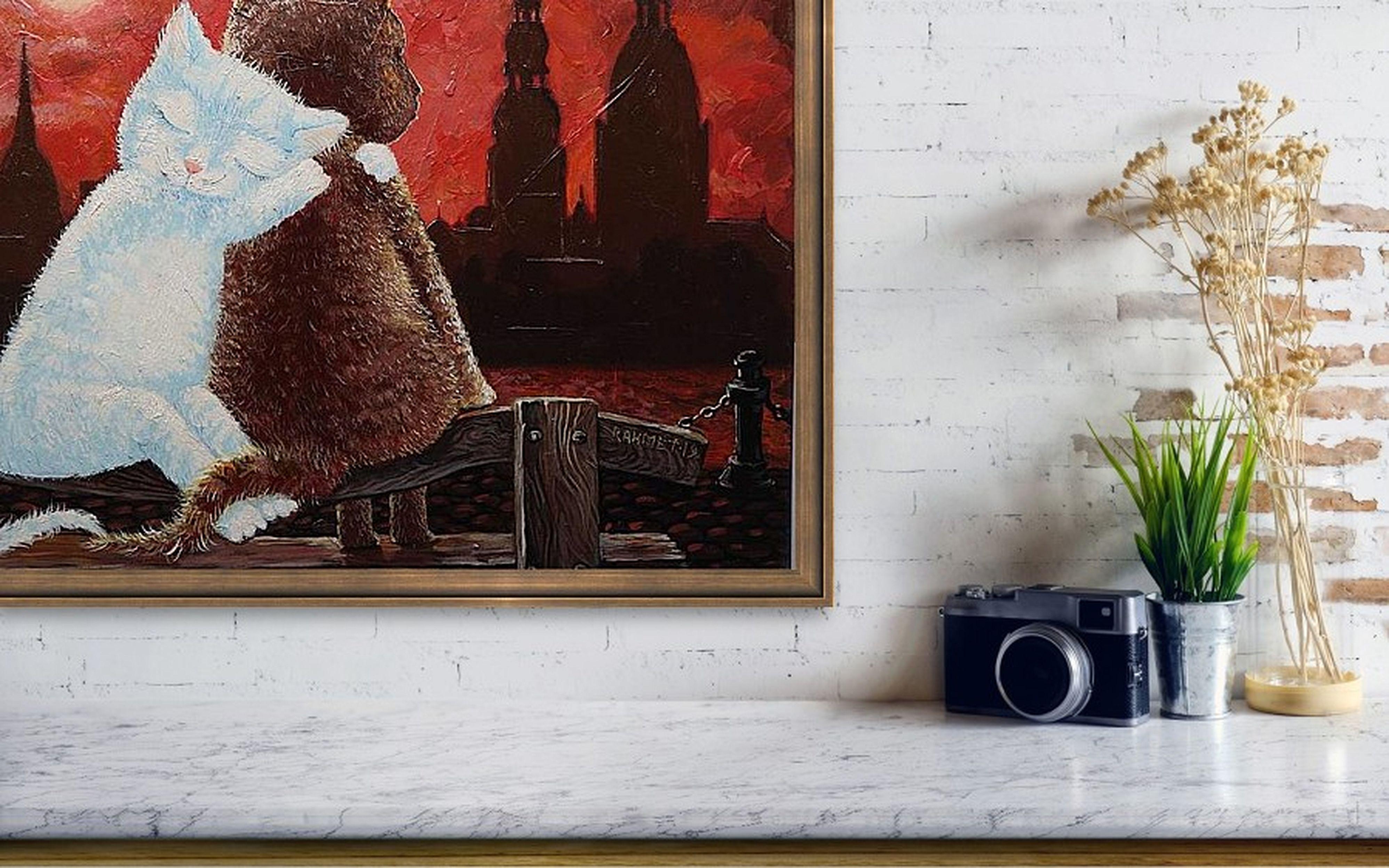 CATS ON THE COAST . Originalgemälde (Braun), Animal Painting, von RAKHMET REDZHEPOV (RAMZI)
