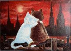 GATOS EN LA COSTA . cuadro original