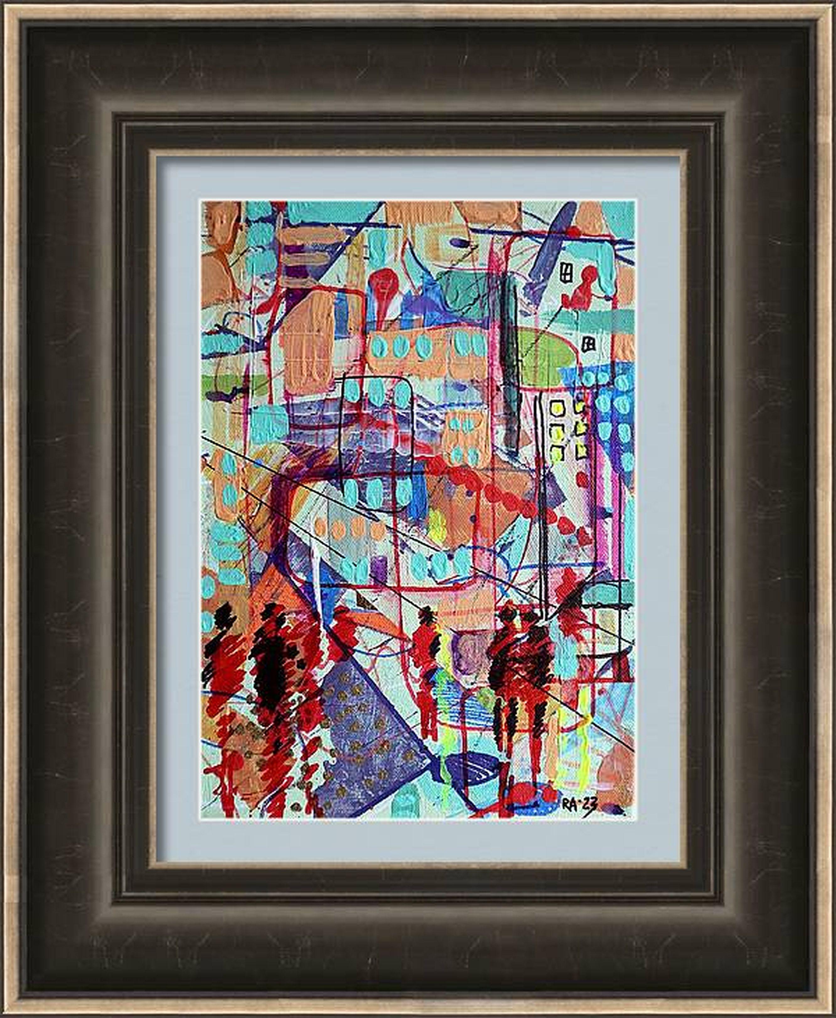 Stadt 13. Abstraktes Originalgemälde – Painting von RAKHMET REDZHEPOV (RAMZI)
