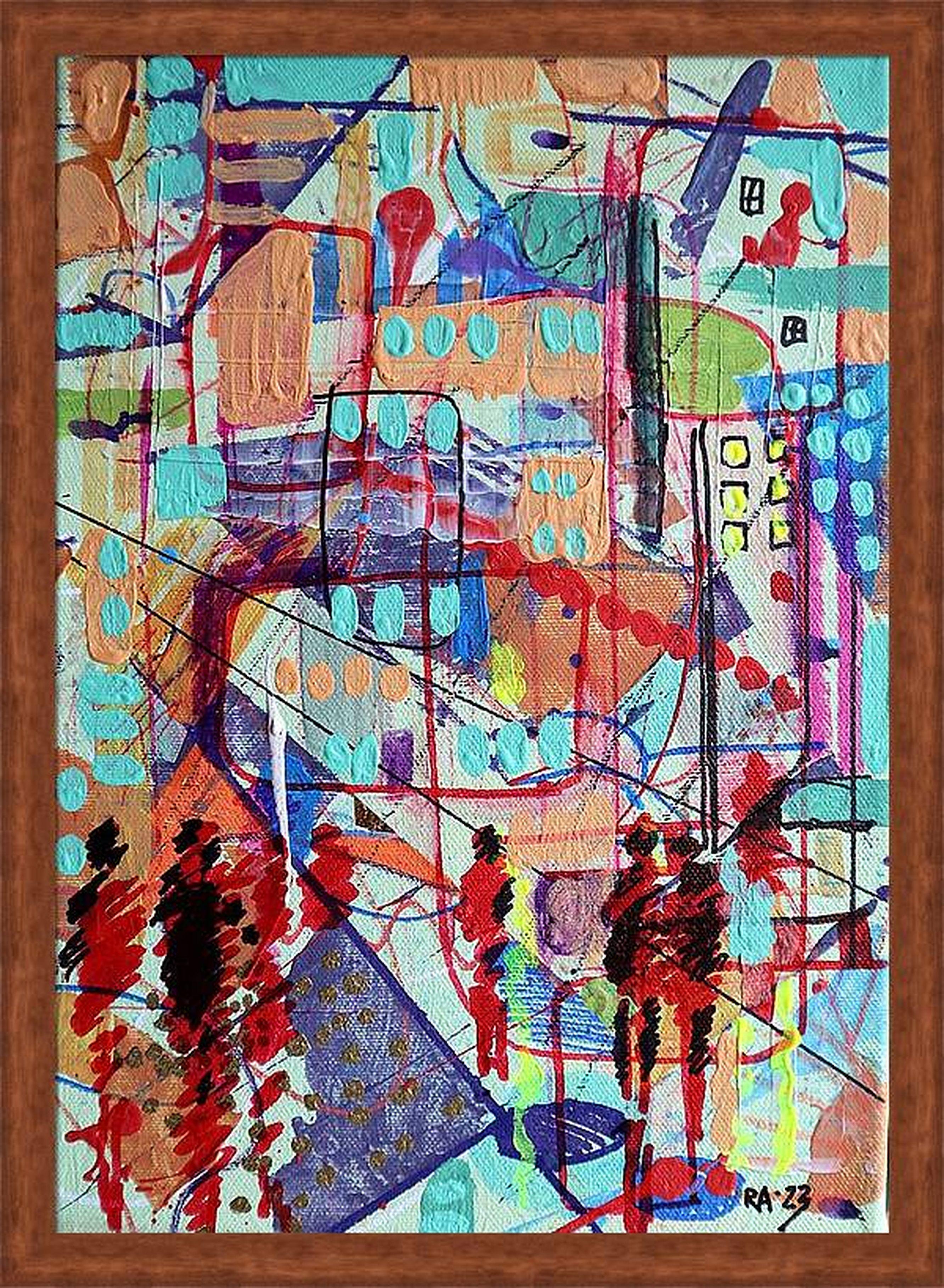 In diesem lebendigen Wandteppich aus Farben und Emotionen habe ich Acryl, Öl und Farbstift zu einer abstrakten Landschaft verschmolzen, die mit dem Expressionismus tanzt. Jeder Strich symbolisiert den chaotischen und doch rhythmischen Herzschlag des