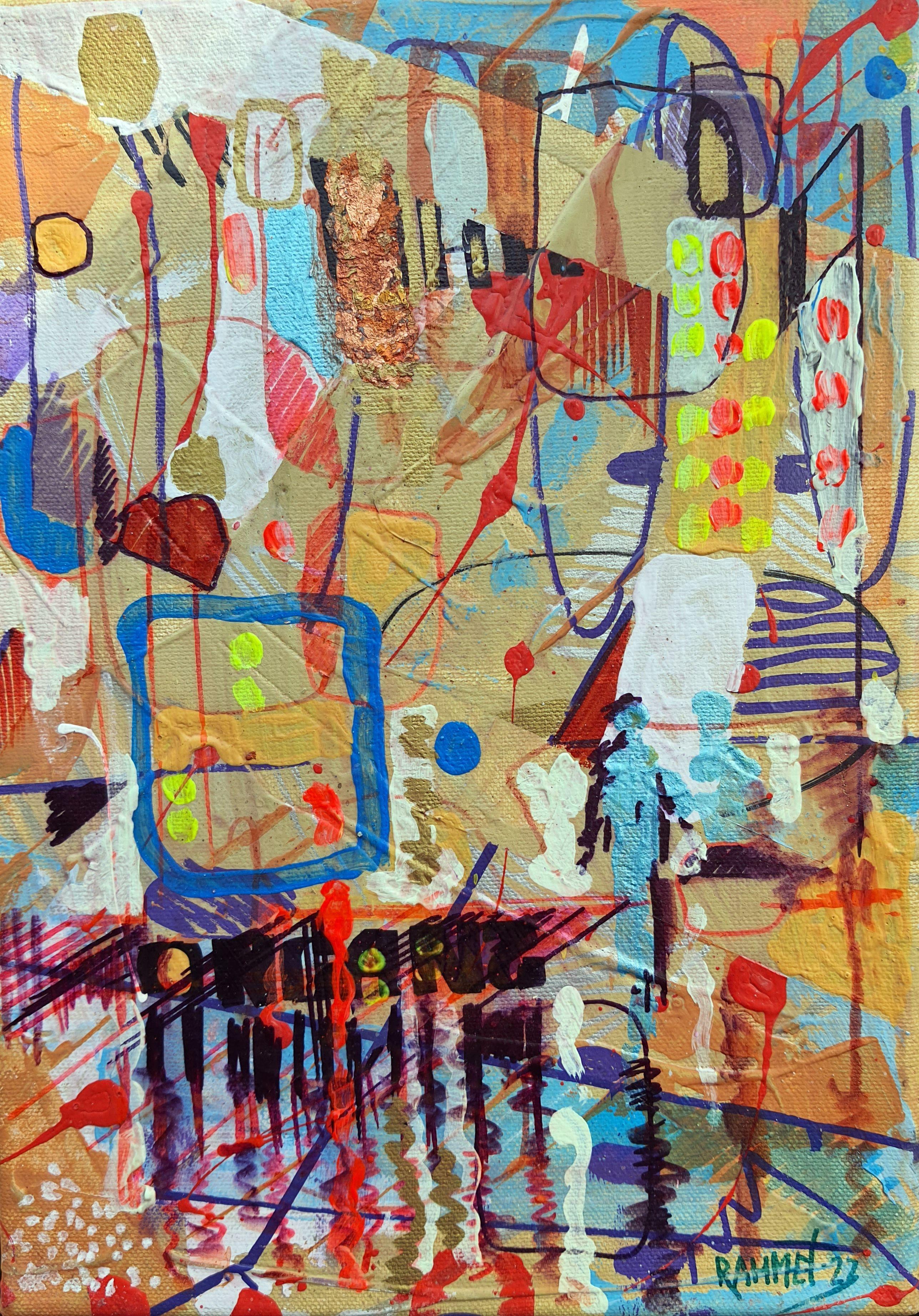 City 3. Abstraktes Originalgemälde – Painting von RAKHMET REDZHEPOV (RAMZI)