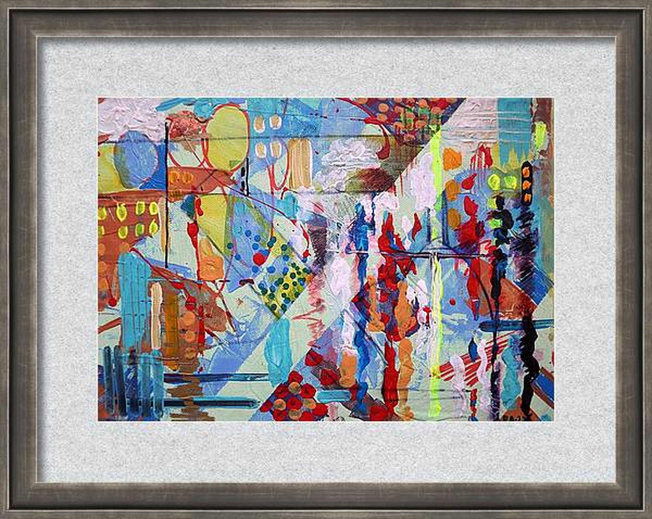 In diesen lebendigen Wandteppich aus Farbtönen und Emotionen habe ich meine Leidenschaft mit Acryl, Öl und Buntstiften einfließen lassen und einen Tanz aus Abstraktion und Expressionismus geschaffen. Es ist eine visuelle Symphonie von Ideen und