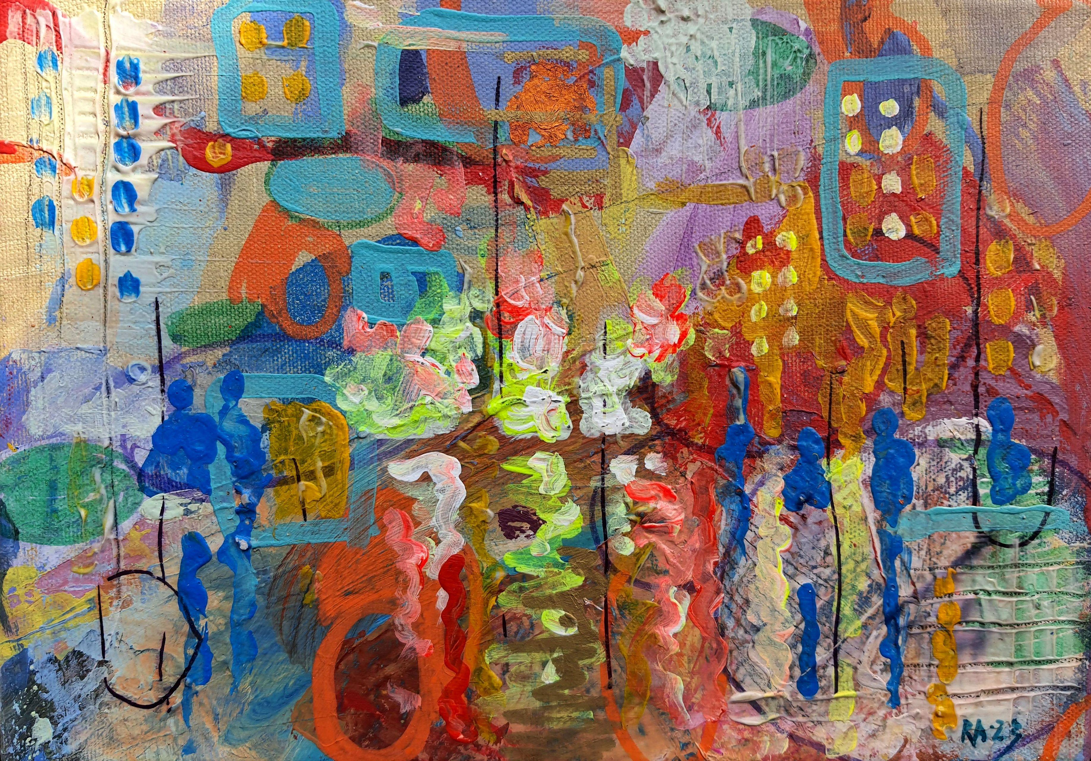 City 6. Peinture originale abstraite - Painting de RAKHMET REDZHEPOV (RAMZI)