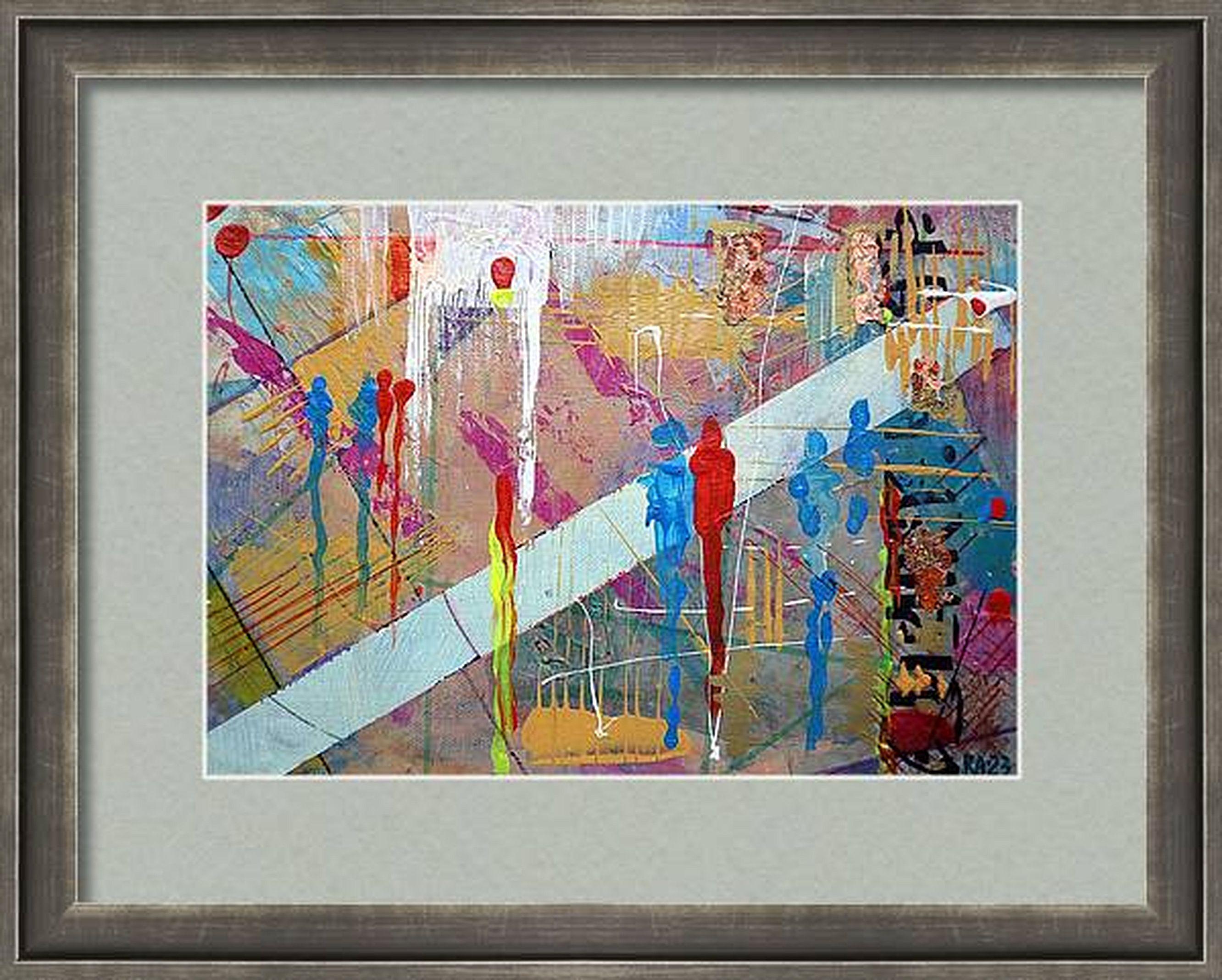 In this vibrant fusion of acrylic, oil, and colored pencil, I've woven together elements of abstract, expressionism, and symbolism to capture a dynamic cityscape alive with movement and emotion. The interplay of light and texture creates a depth