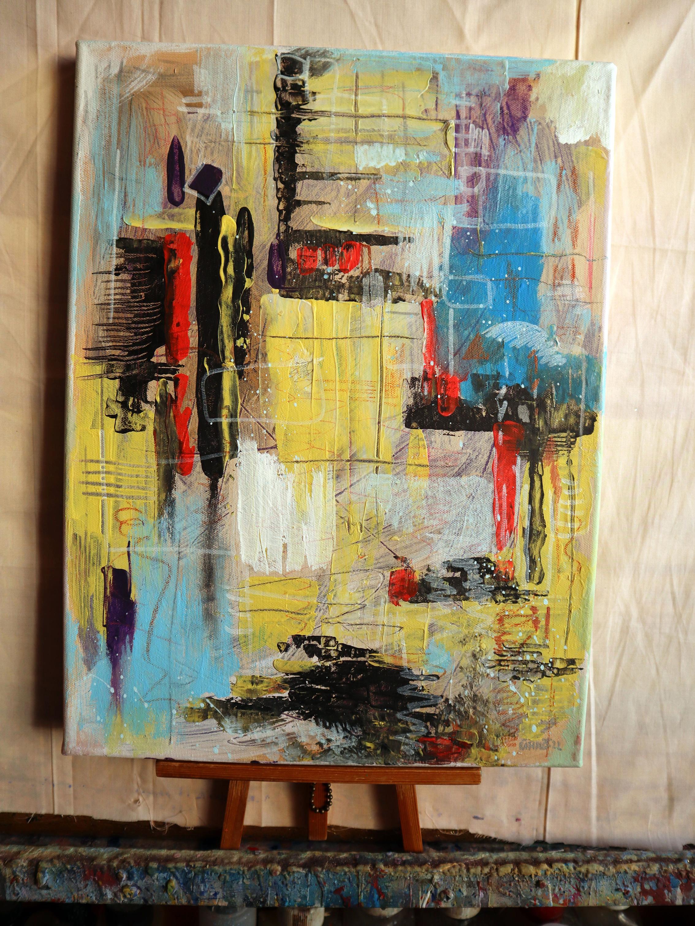 The City After the Rain. Abstraktes Originalgemälde im Angebot 2