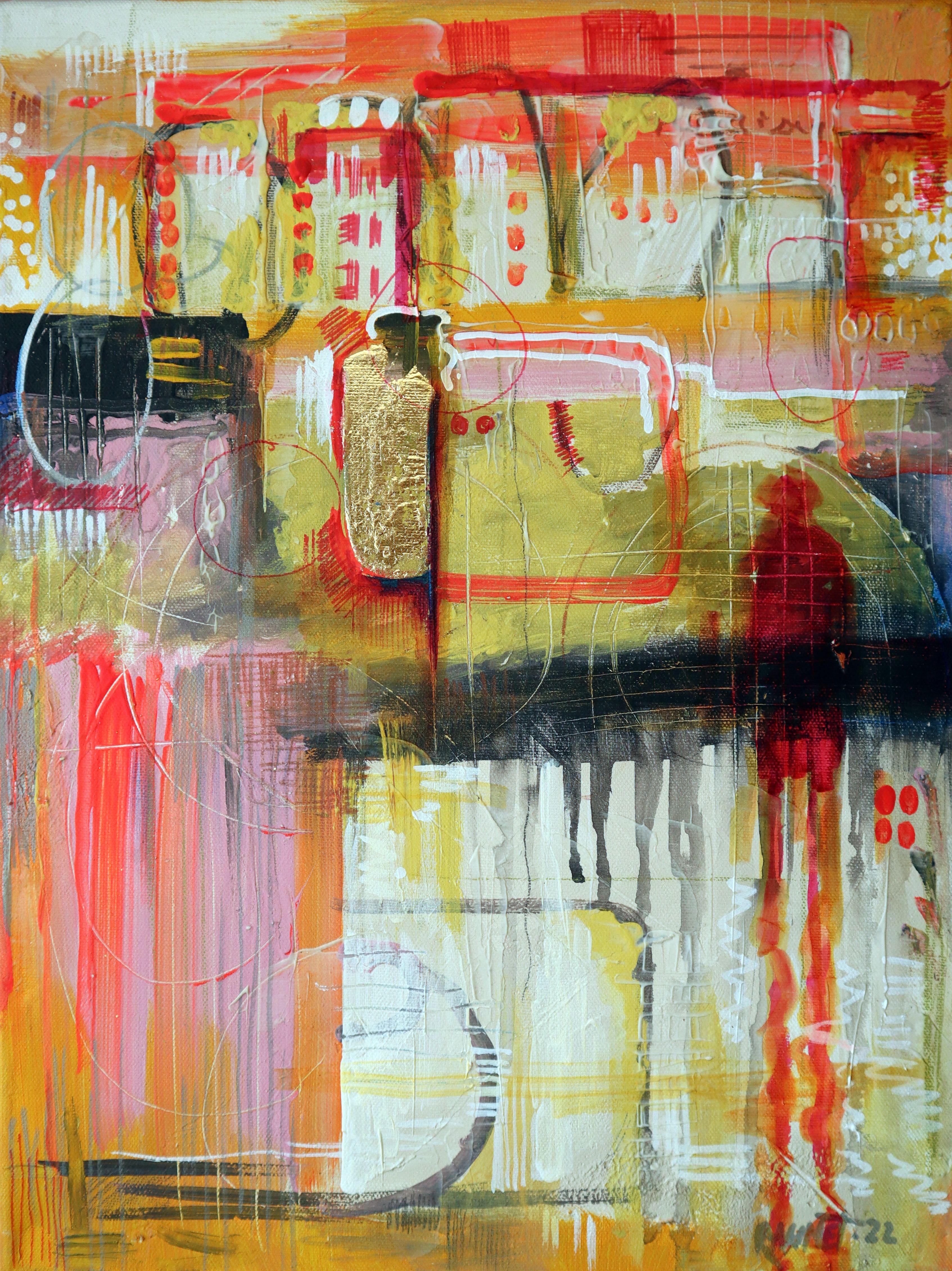 Ciudad y lluvia. Pintura original abstracta