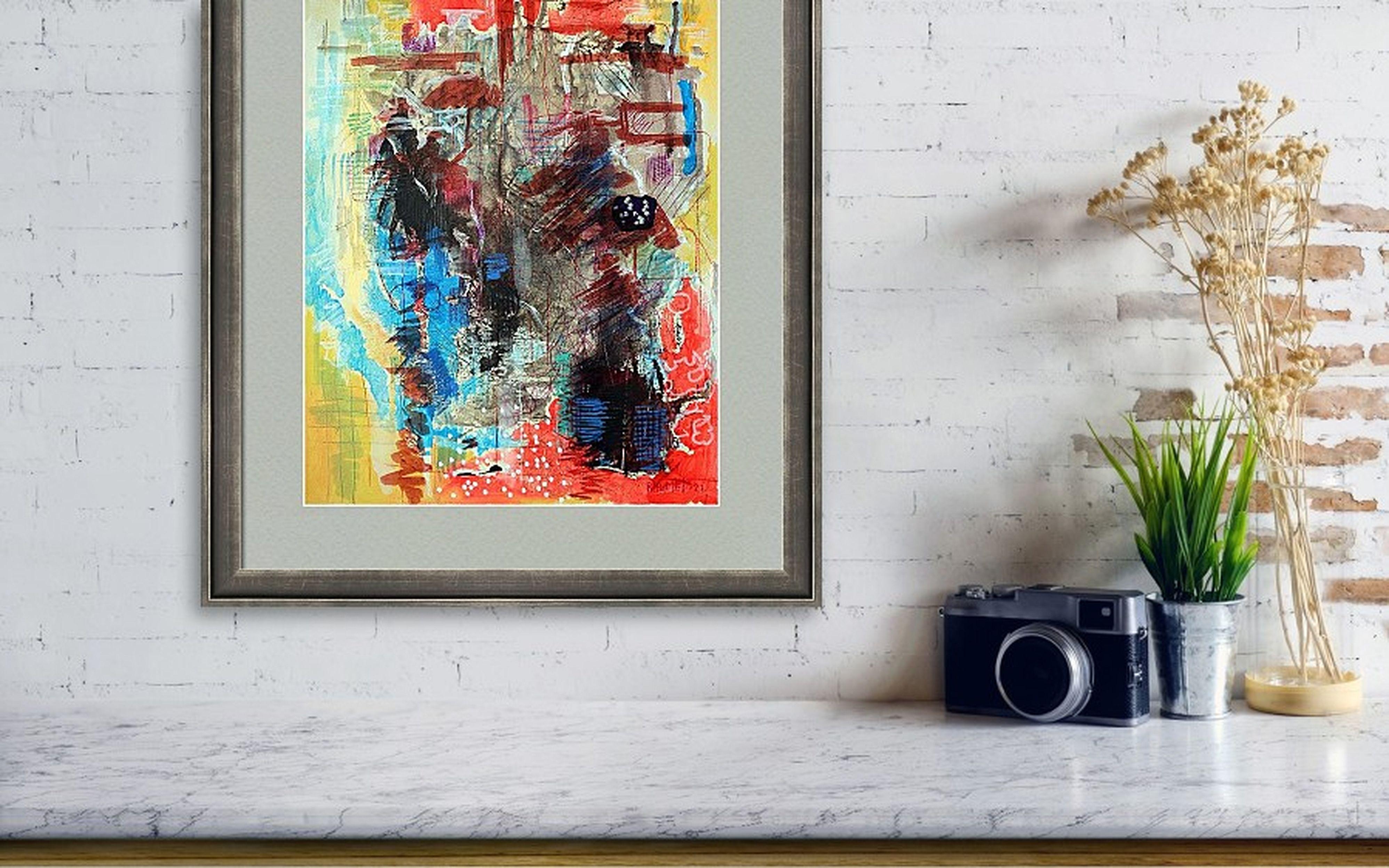 Erfahrungen mit der Stadt. Abstraktes Originalgemälde (Beige), Abstract Painting, von RAKHMET REDZHEPOV (RAMZI)