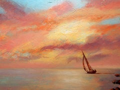 Crimson Sunset: (SPACES Series) Canvas, Oil, Acrylic, 60x120 cm