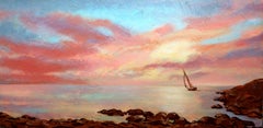 Crimson Sunset: (SPACES Series) Canvas, Oil, Acrylic, 60x120 cm