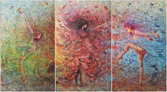"Dance of the Enchantresses" Triptych, 150x270cm. Acrylic, Oil, linen canvas