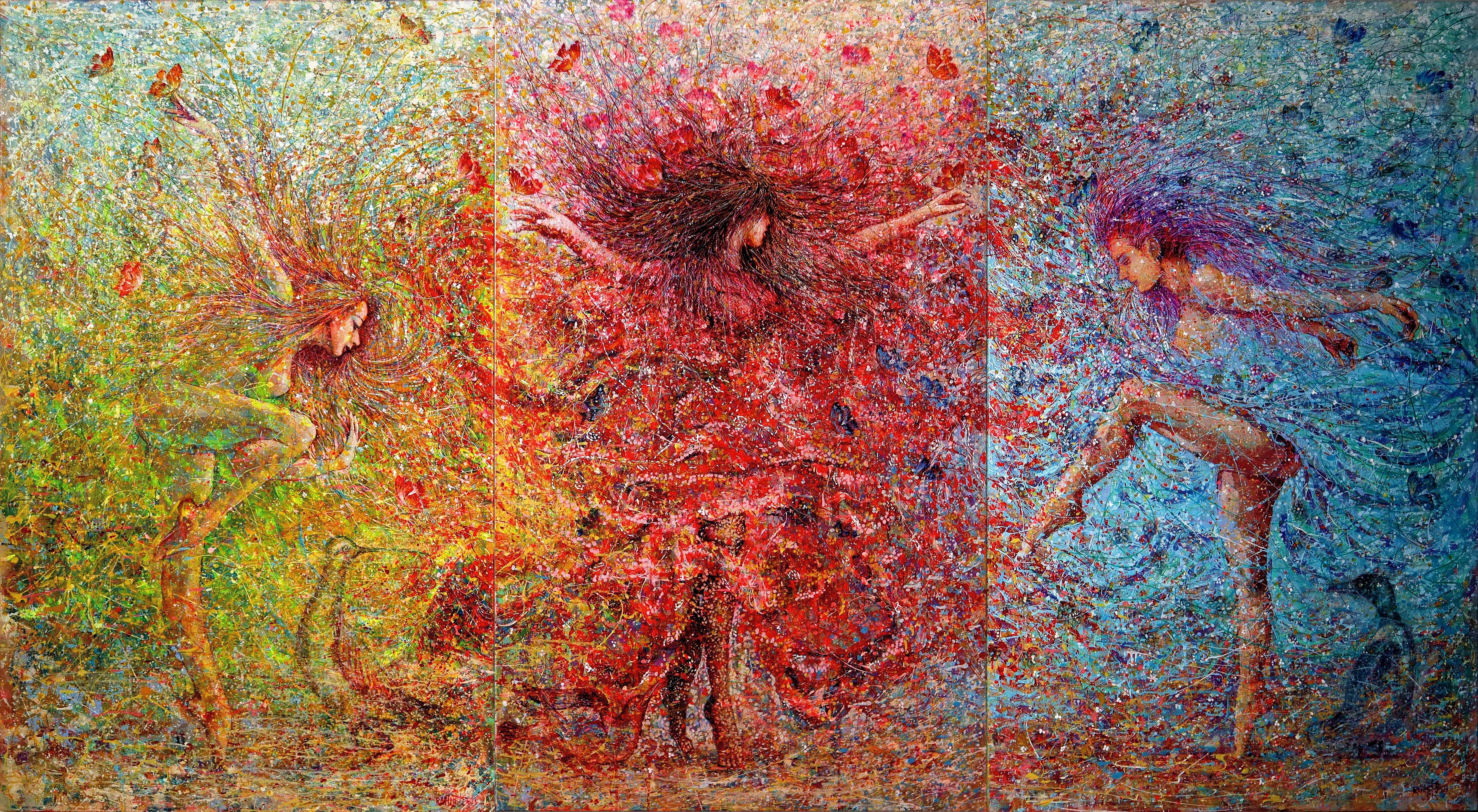 Dance of the Enchantresses (triptych) - Painting by RAKHMET REDZHEPOV (RAMZI)