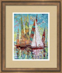 Departure of Sailboats to the Sea : Landscape 24x18 cm