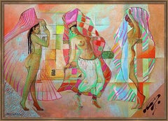 Emerald Graces : (Oriental Nudes Series) canvas, oil, acrylic 90x130cm.