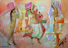 Emerald Graces : (Oriental Nudes Series) canvas, oil, acrylic 90x130cm.