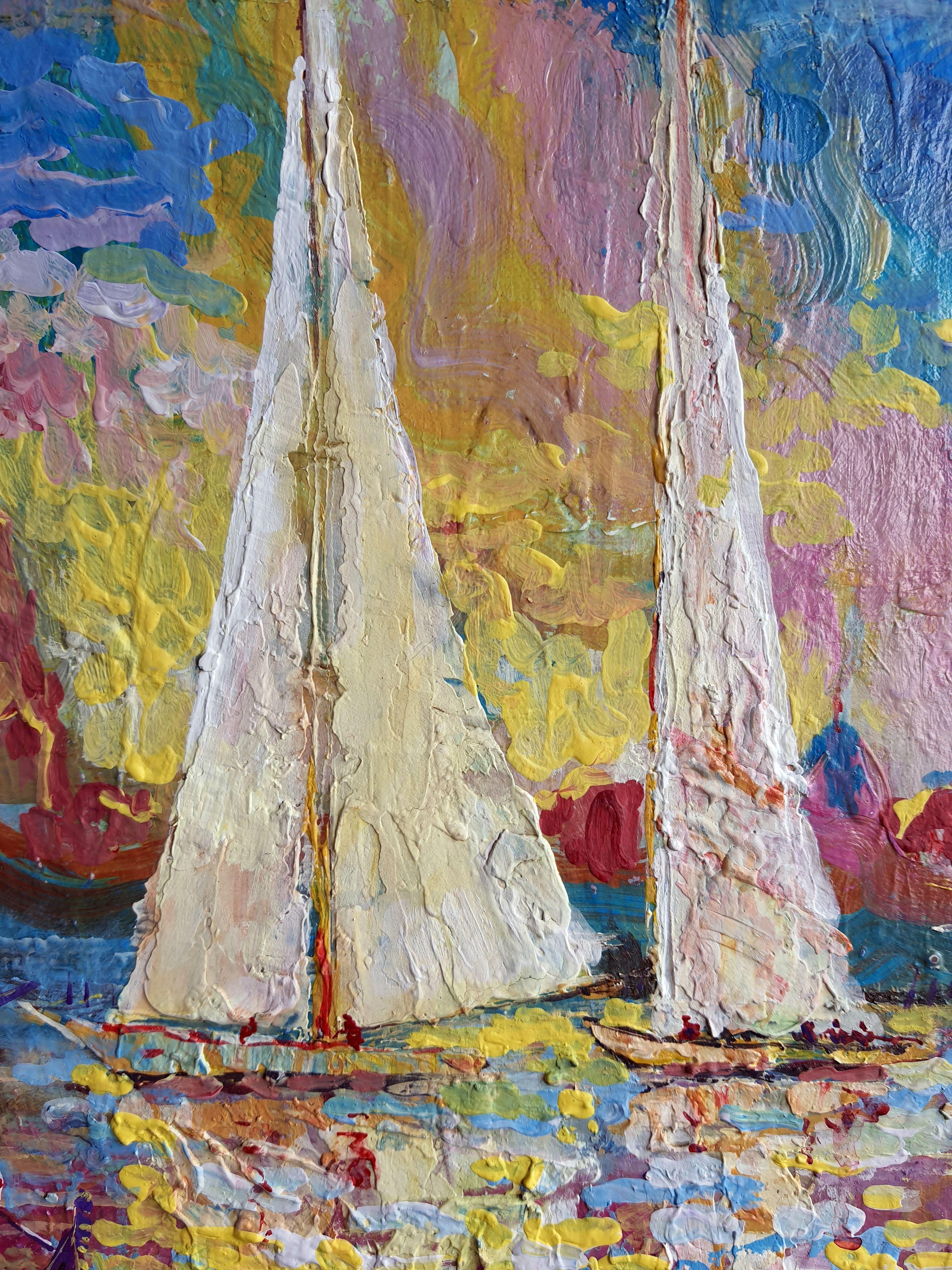 Eingang von Segelbooten nach Venedig (Expressionismus), Painting, von RAKHMET REDZHEPOV (RAMZI)