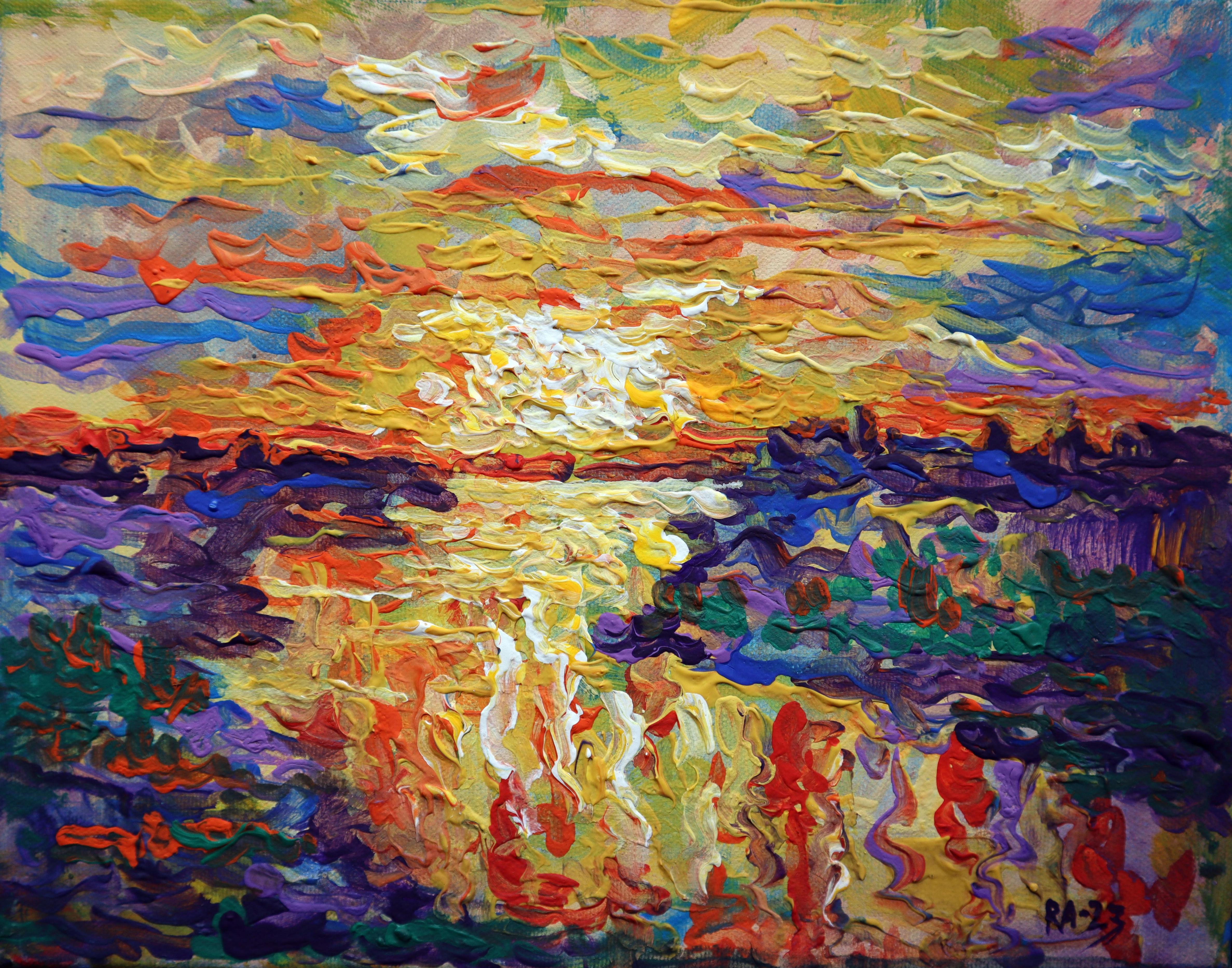 RAKHMET REDZHEPOV (RAMZI) Landscape Painting - Evening River
