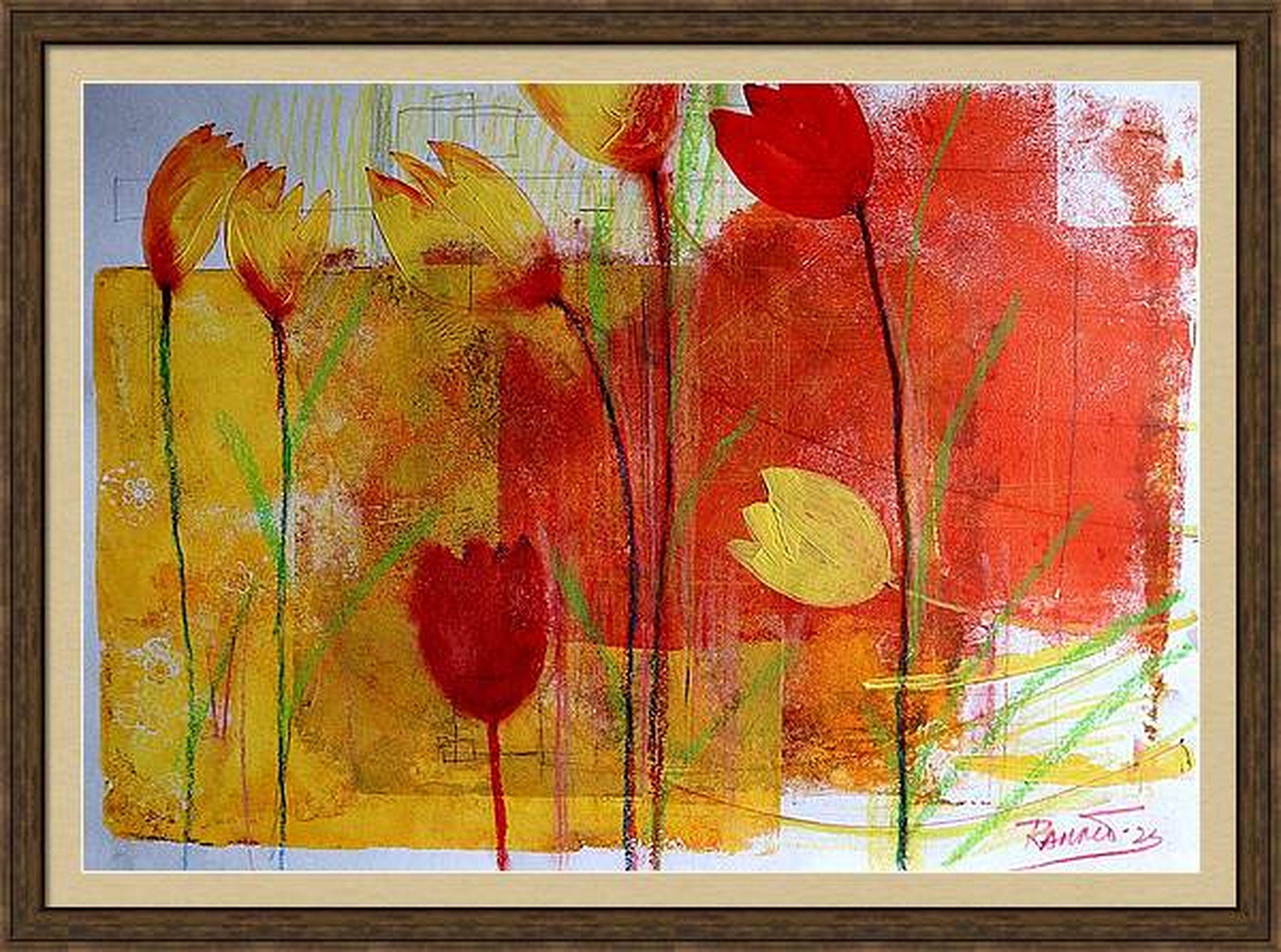 Fanasy with Flowers 100 - Brown Abstract Painting by RAKHMET REDZHEPOV (RAMZI)