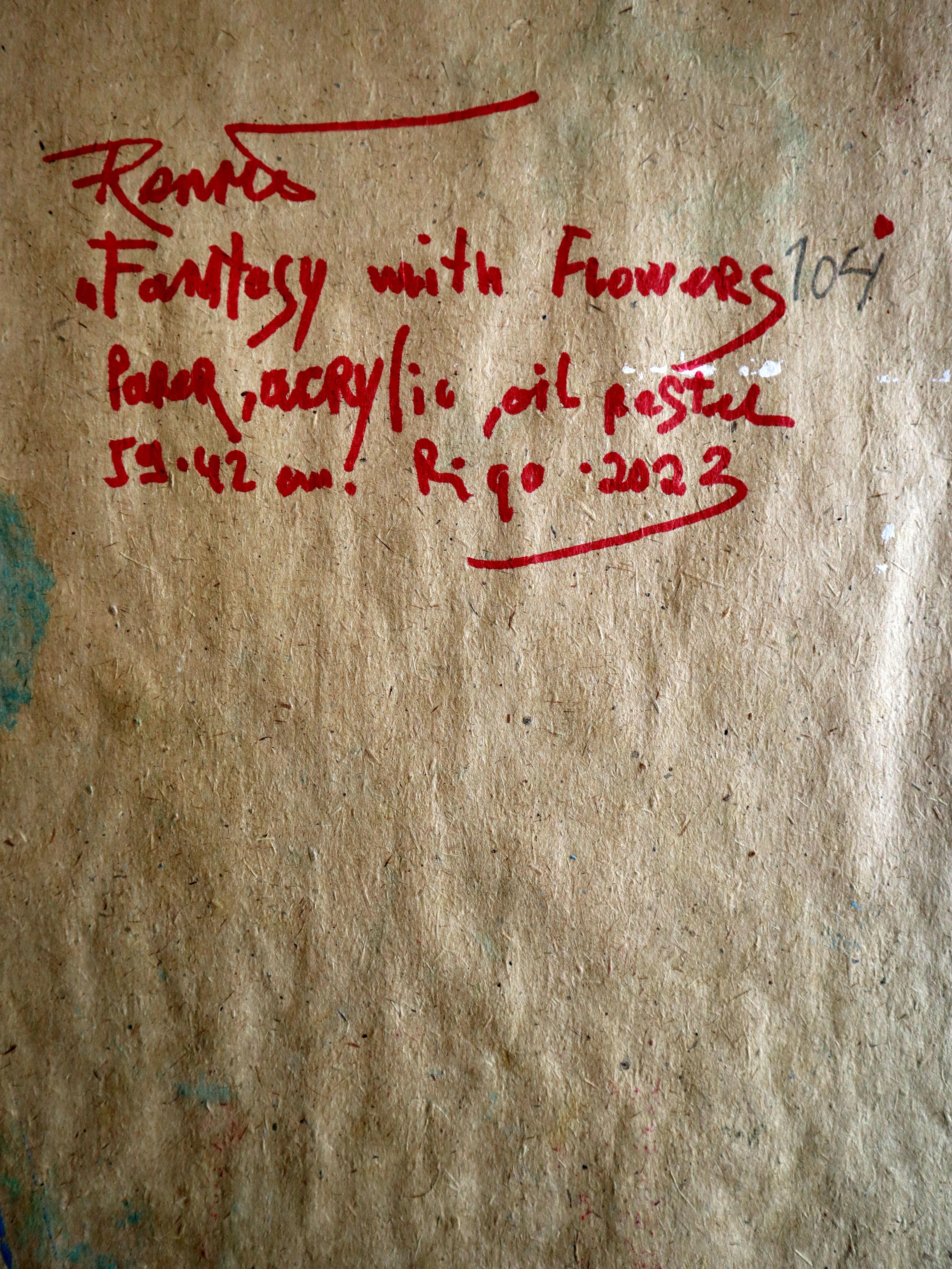 Fanasie mit Blumen 104 (Grau), Abstract Painting, von RAKHMET REDZHEPOV (RAMZI)