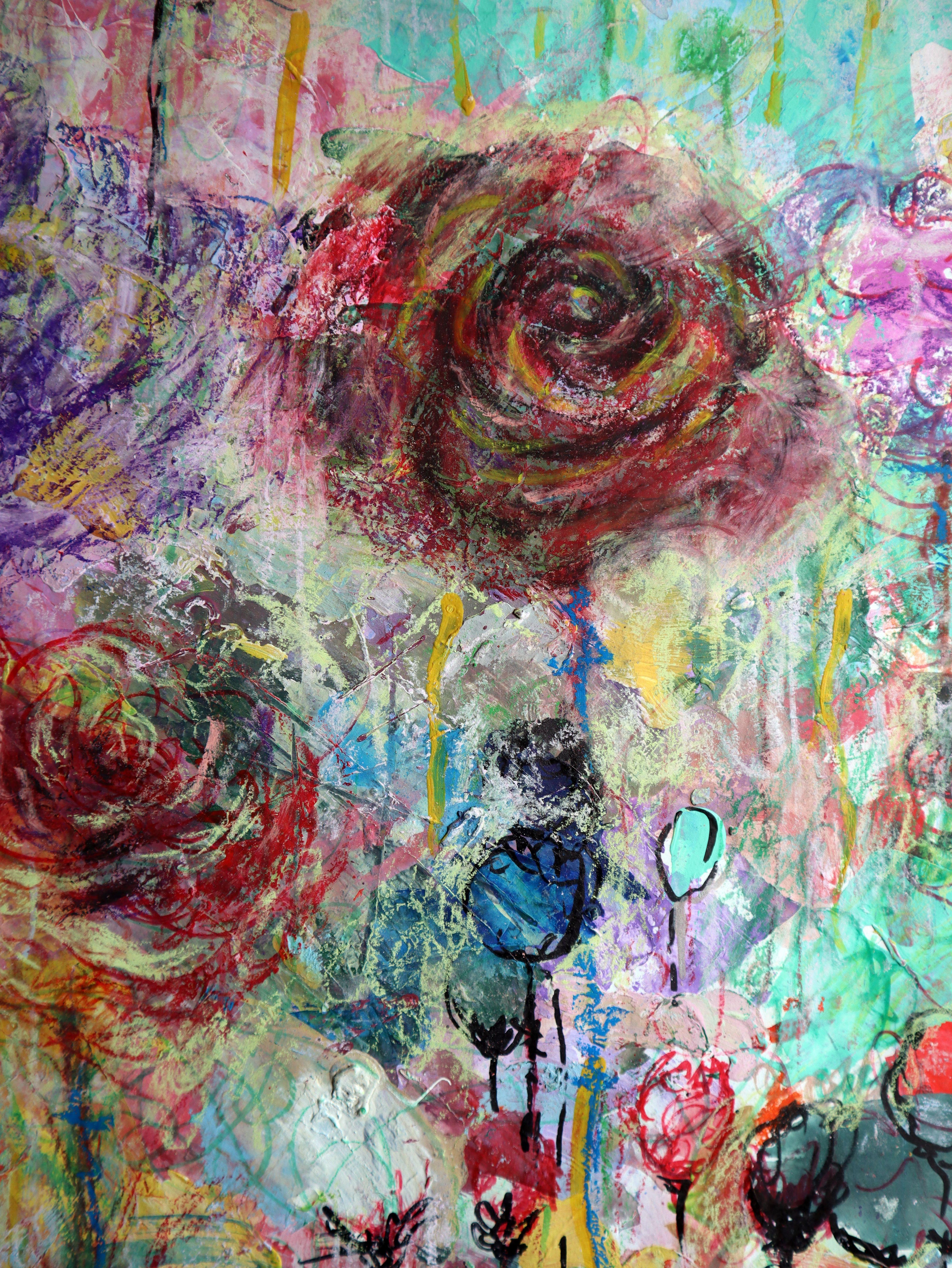 Fanasie mit Blumen 123 (Grau), Abstract Painting, von RAKHMET REDZHEPOV (RAMZI)